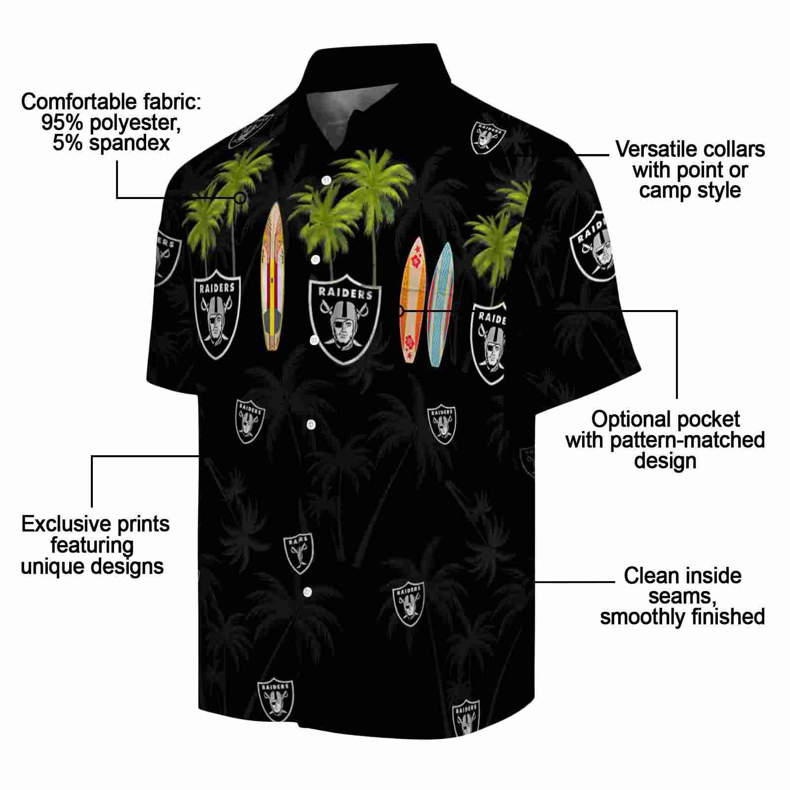 las vegas raiders surfboard palm black hawaiian shirt new arrival