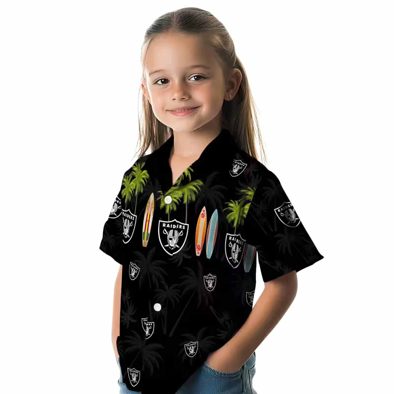 las vegas raiders surfboard palm black hawaiian shirt premium grade