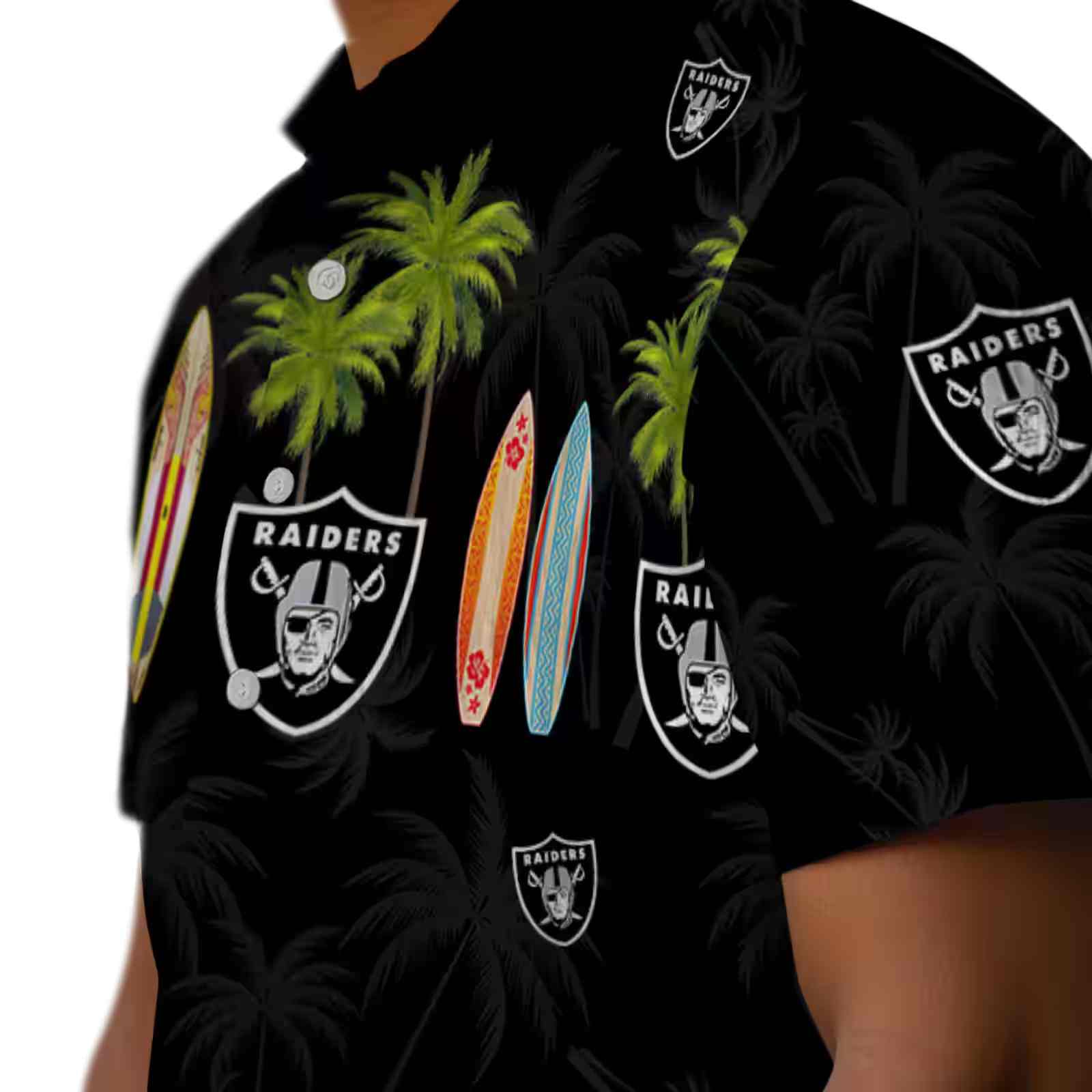 las vegas raiders surfboard palm black hawaiian shirt trendy