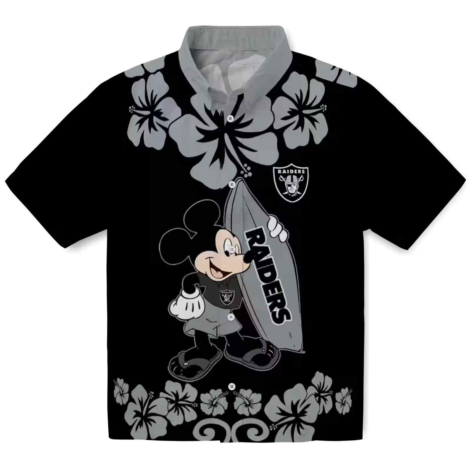 Las Vegas Raiders Surfing Mickey Black Hawaiian Shirt