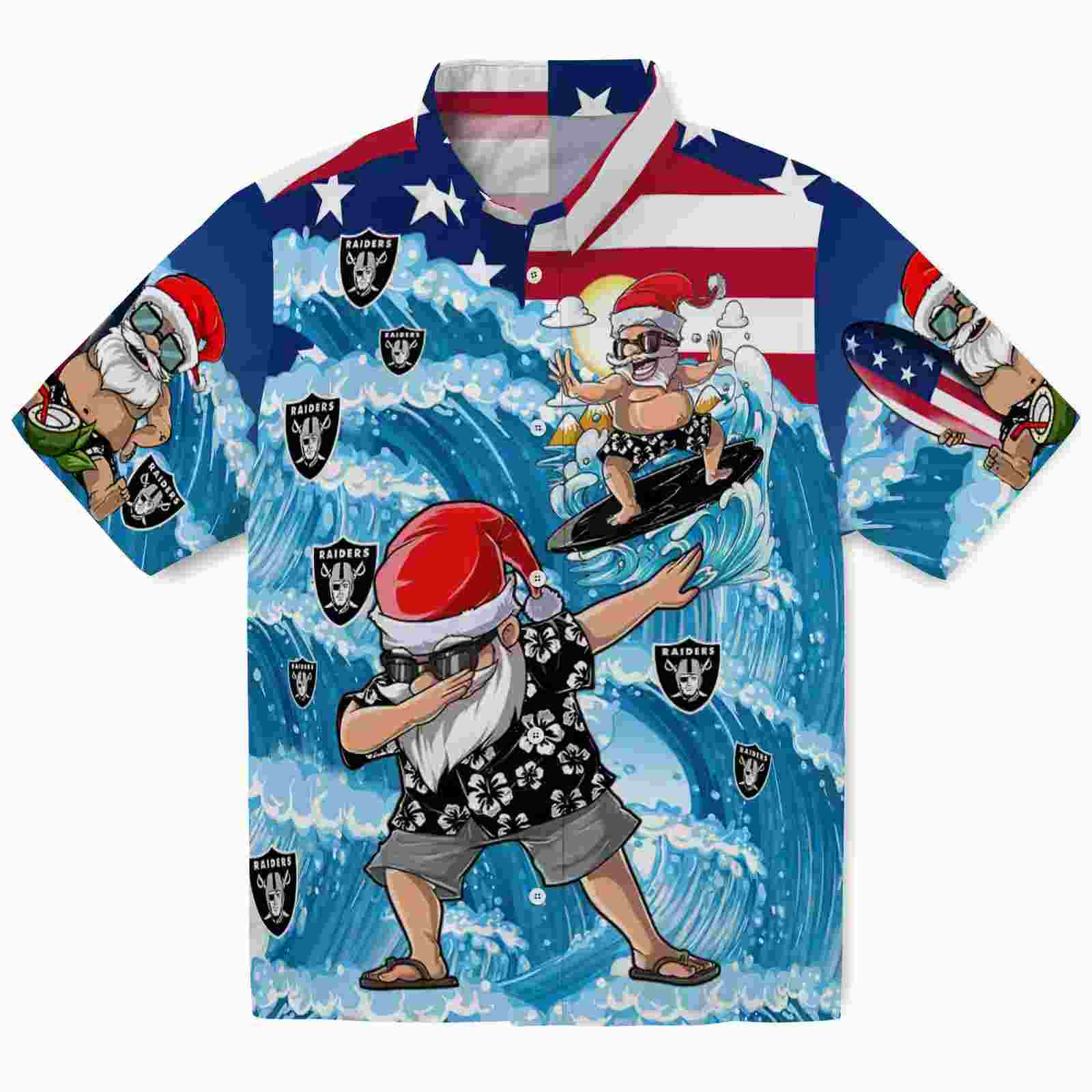 Las Vegas Raiders Surfing Santa Blue Hawaiian Shirt