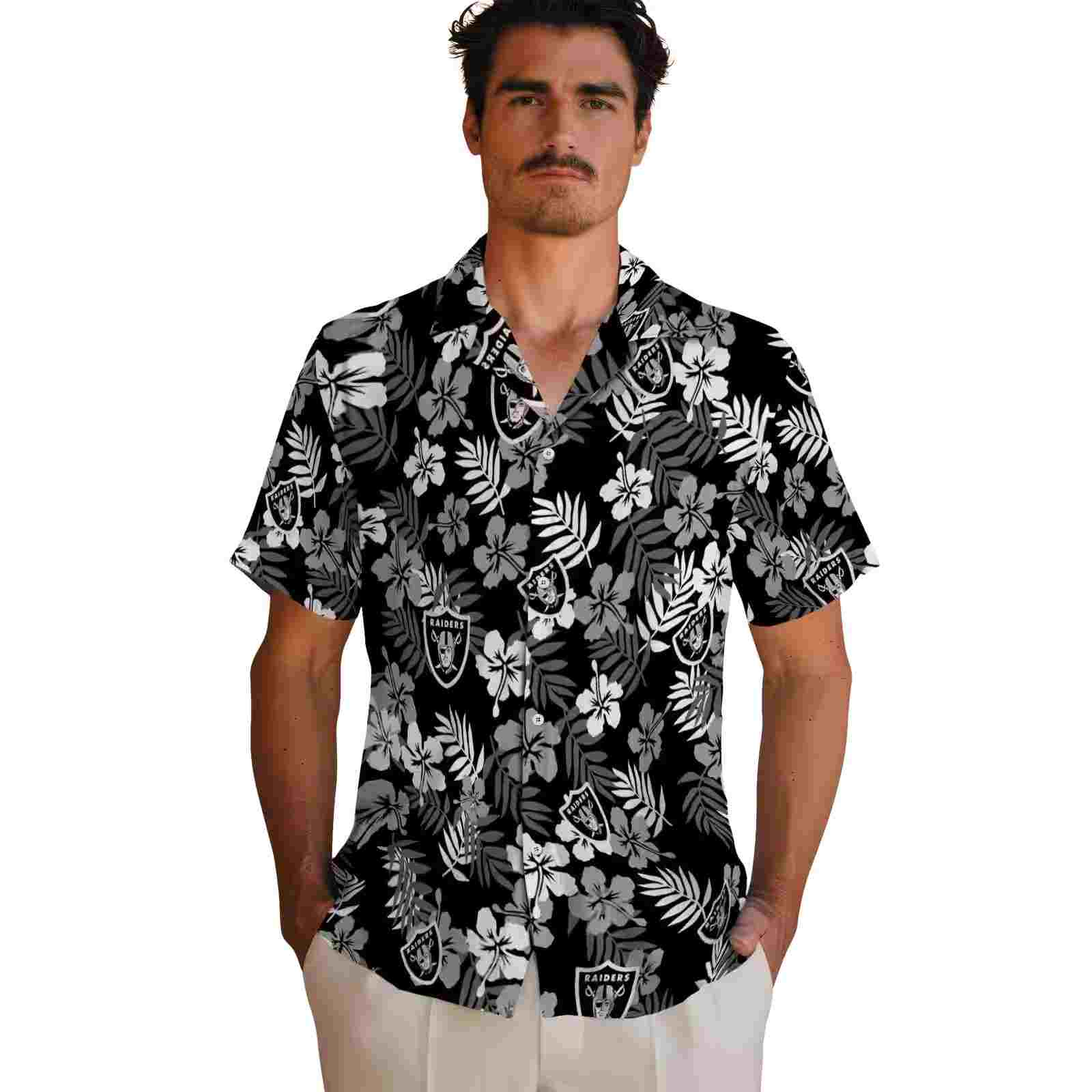 las vegas raiders tropical floral black hawaiian shirt fashion forward