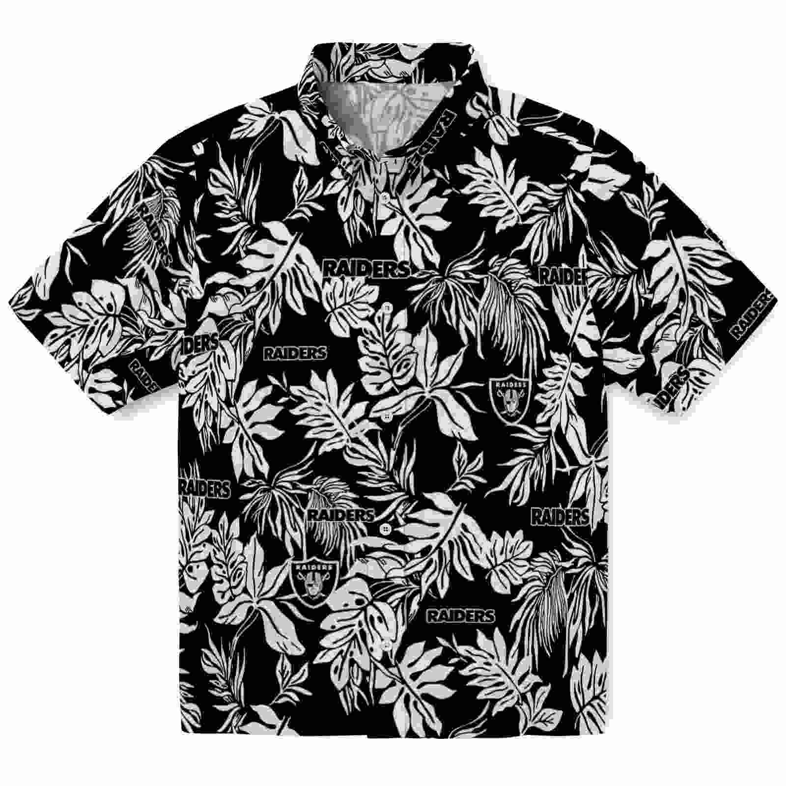 Las Vegas Raiders Tropical Leaf Black White Hawaiian Shirt