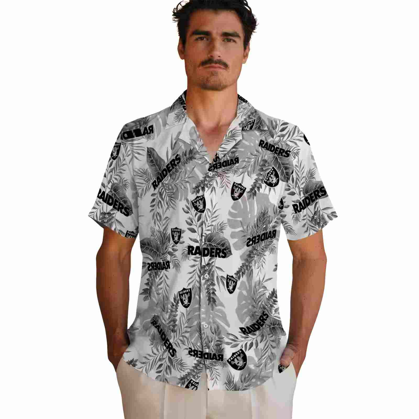 las vegas raiders tropical leaves white hawaiian shirt fashion forward