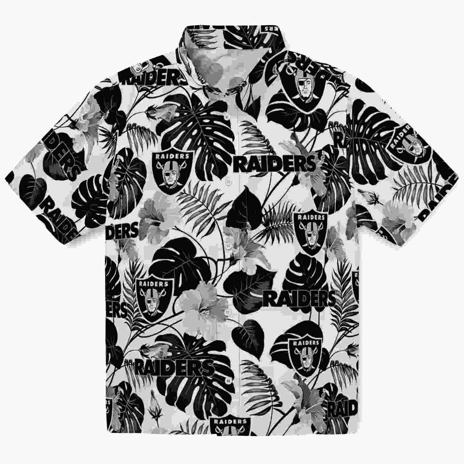 Las Vegas Raiders Tropical Plants Black White Hawaiian Shirt