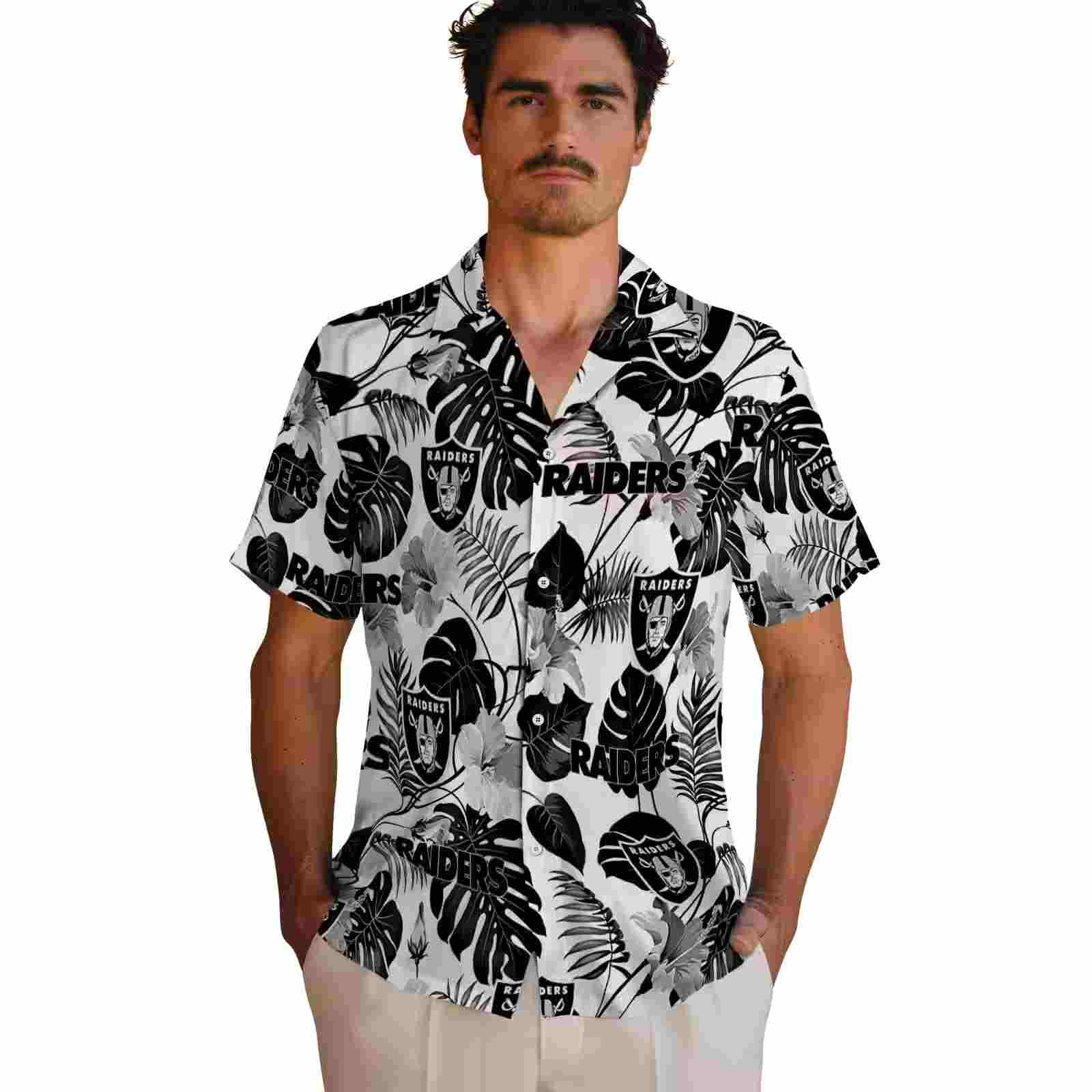 las vegas raiders tropical plants black white hawaiian shirt fashion forward