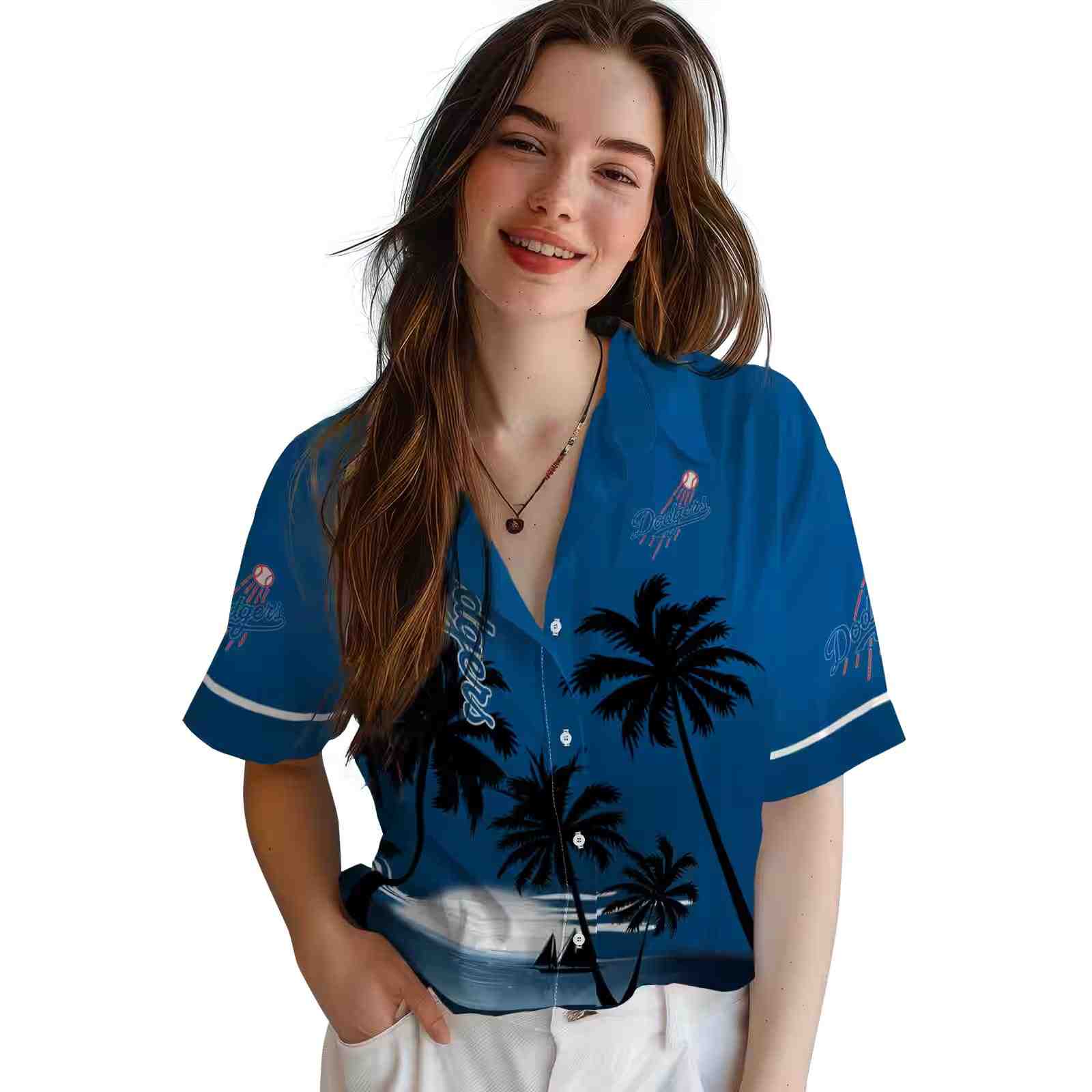 los angeles dodgers beach sunset blue black hawaiian shirt latest model