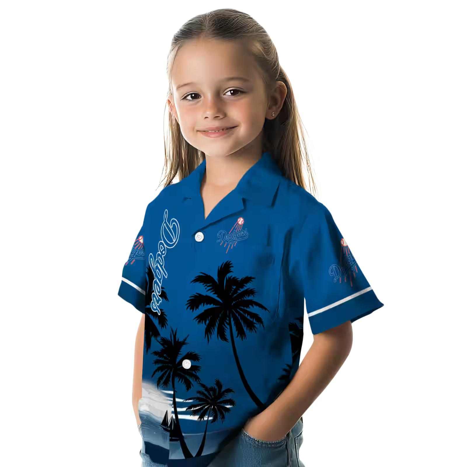 los angeles dodgers beach sunset blue black hawaiian shirt premium grade