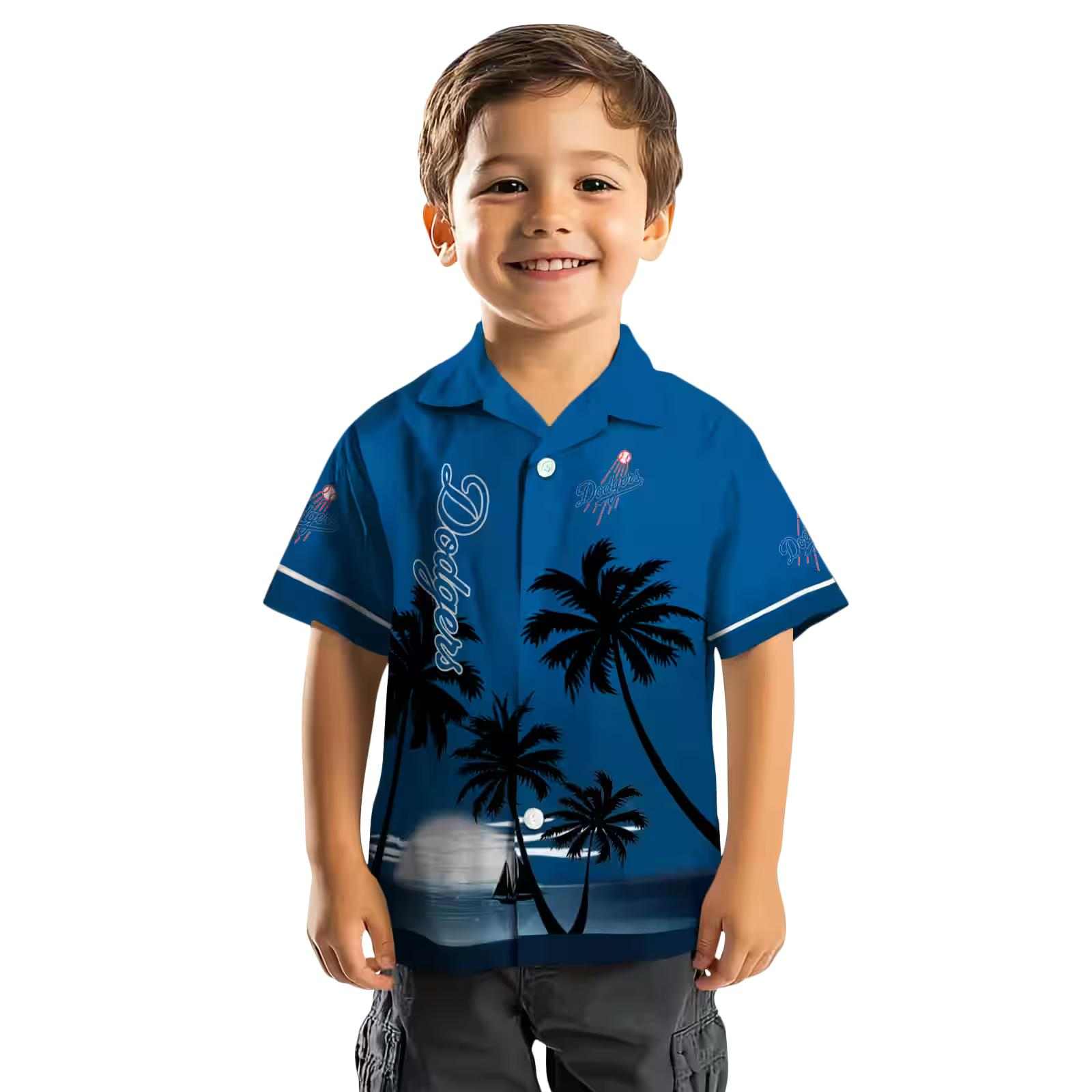 los angeles dodgers beach sunset blue black hawaiian shirt top rated