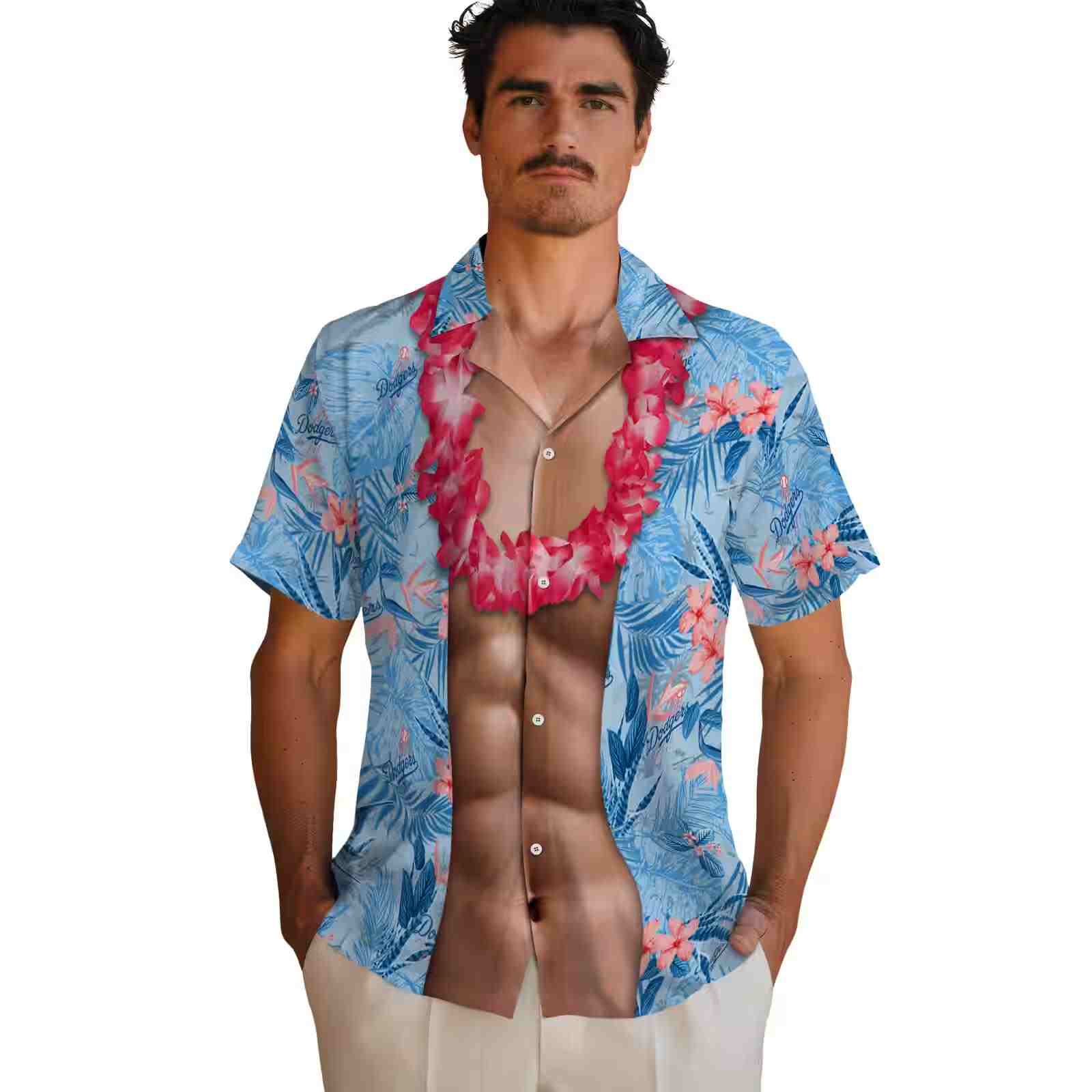 los angeles dodgers chest illusion blue hawaiian shirt fashion forward