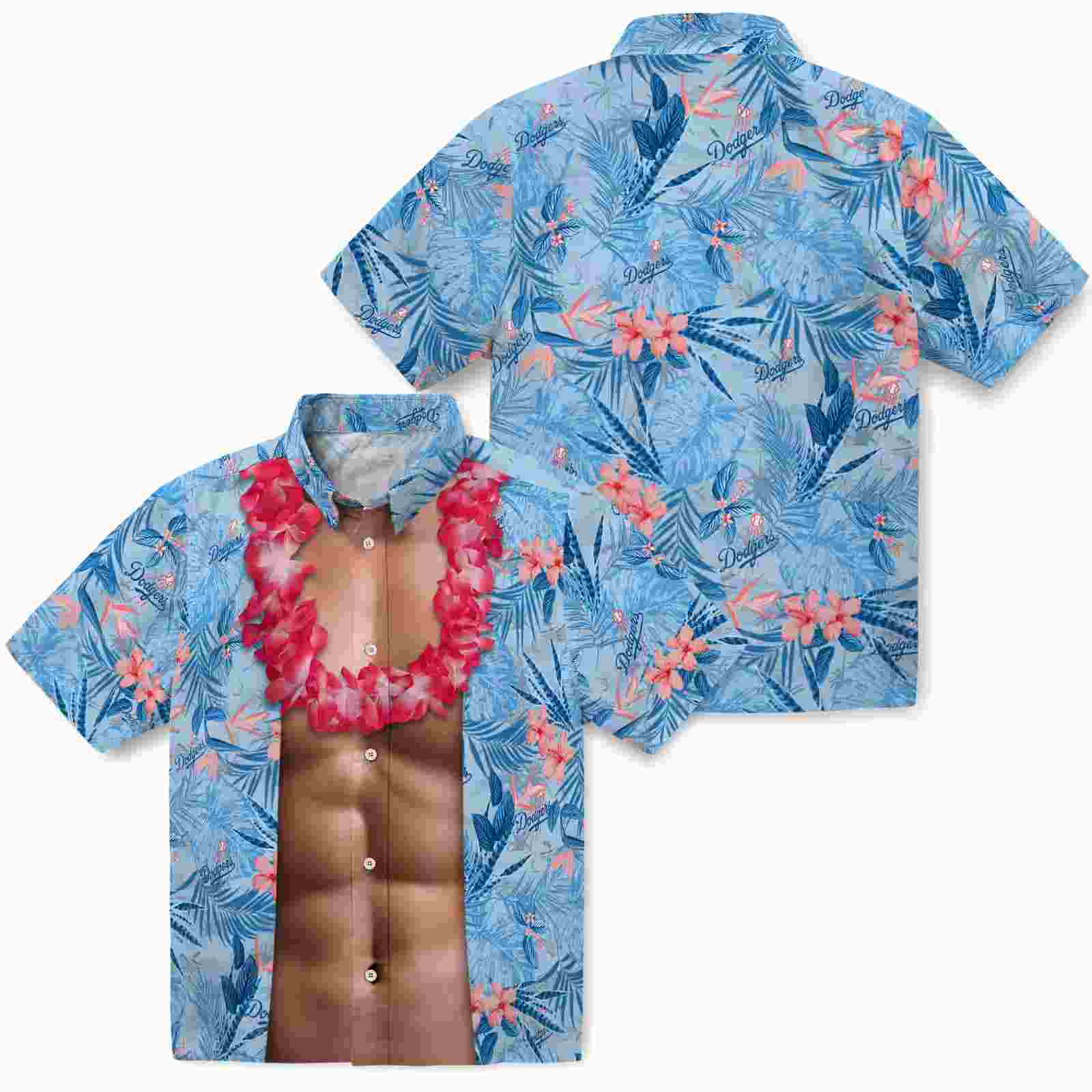 los angeles dodgers chest illusion blue hawaiian shirt high quality