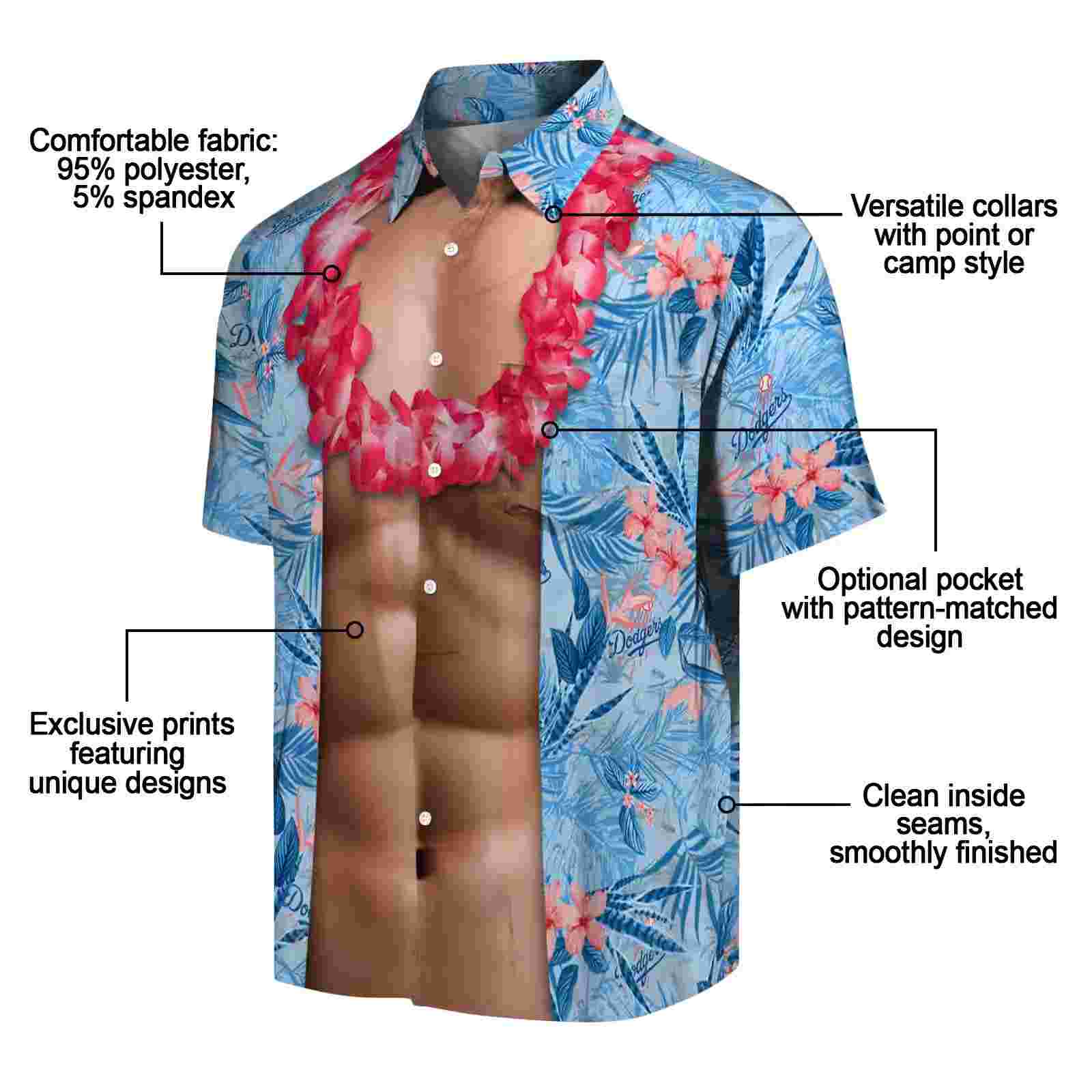 los angeles dodgers chest illusion blue hawaiian shirt new arrival