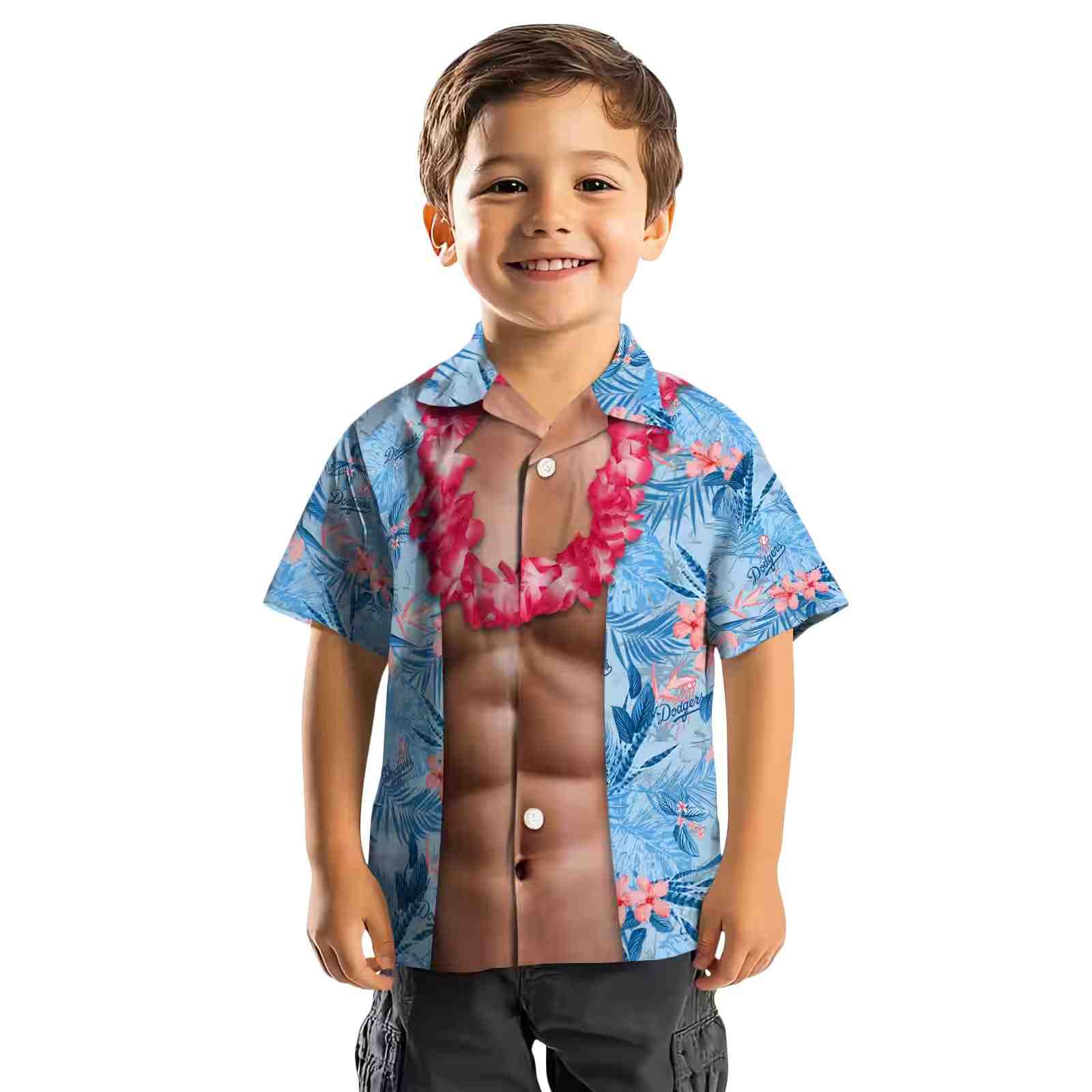 los angeles dodgers chest illusion blue hawaiian shirt top rated