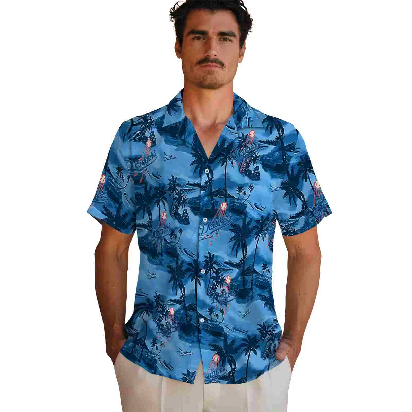 los angeles dodgers coastal palms blue hawaiian shirt fashion forward