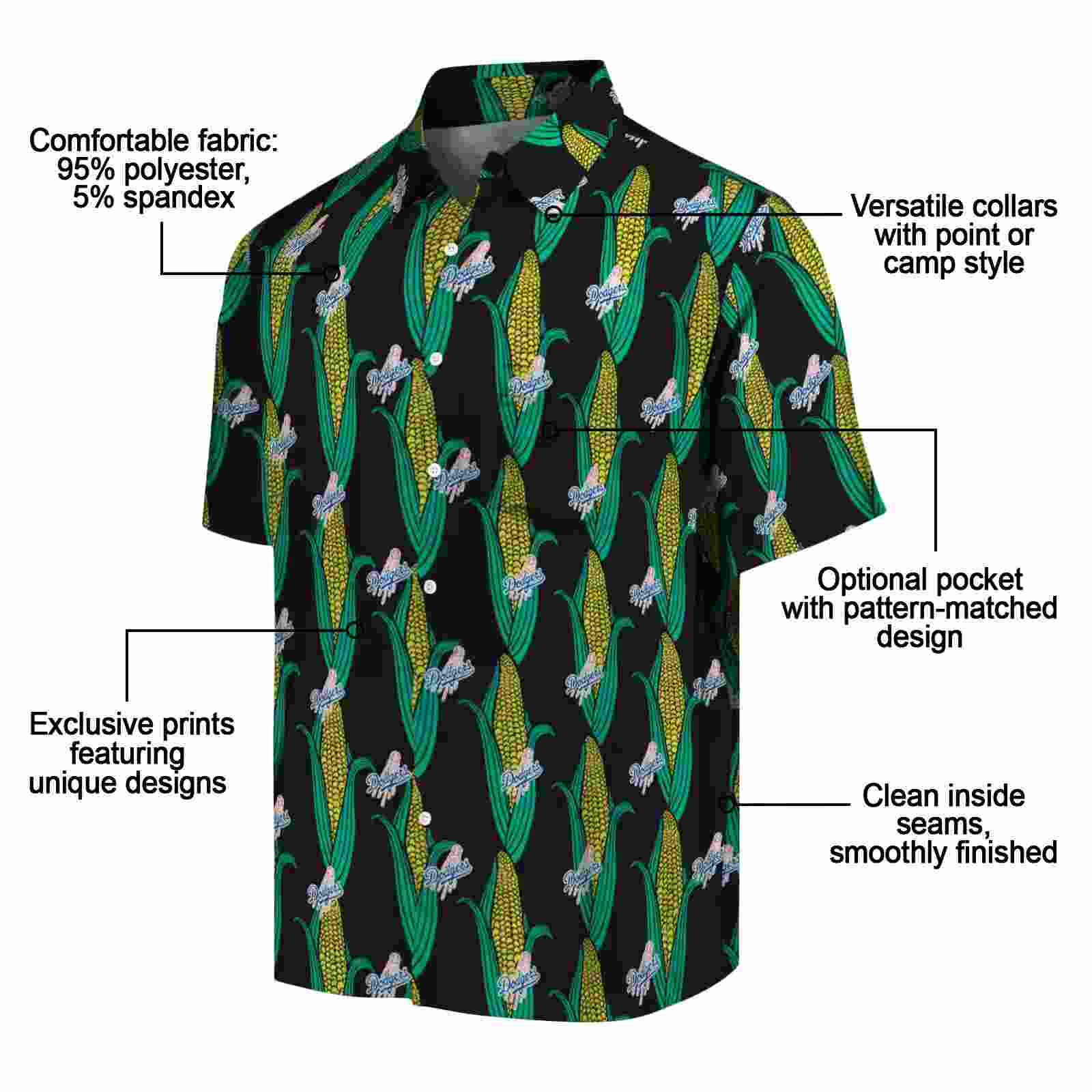 los angeles dodgers corn motifs black green hawaiian shirt new arrival