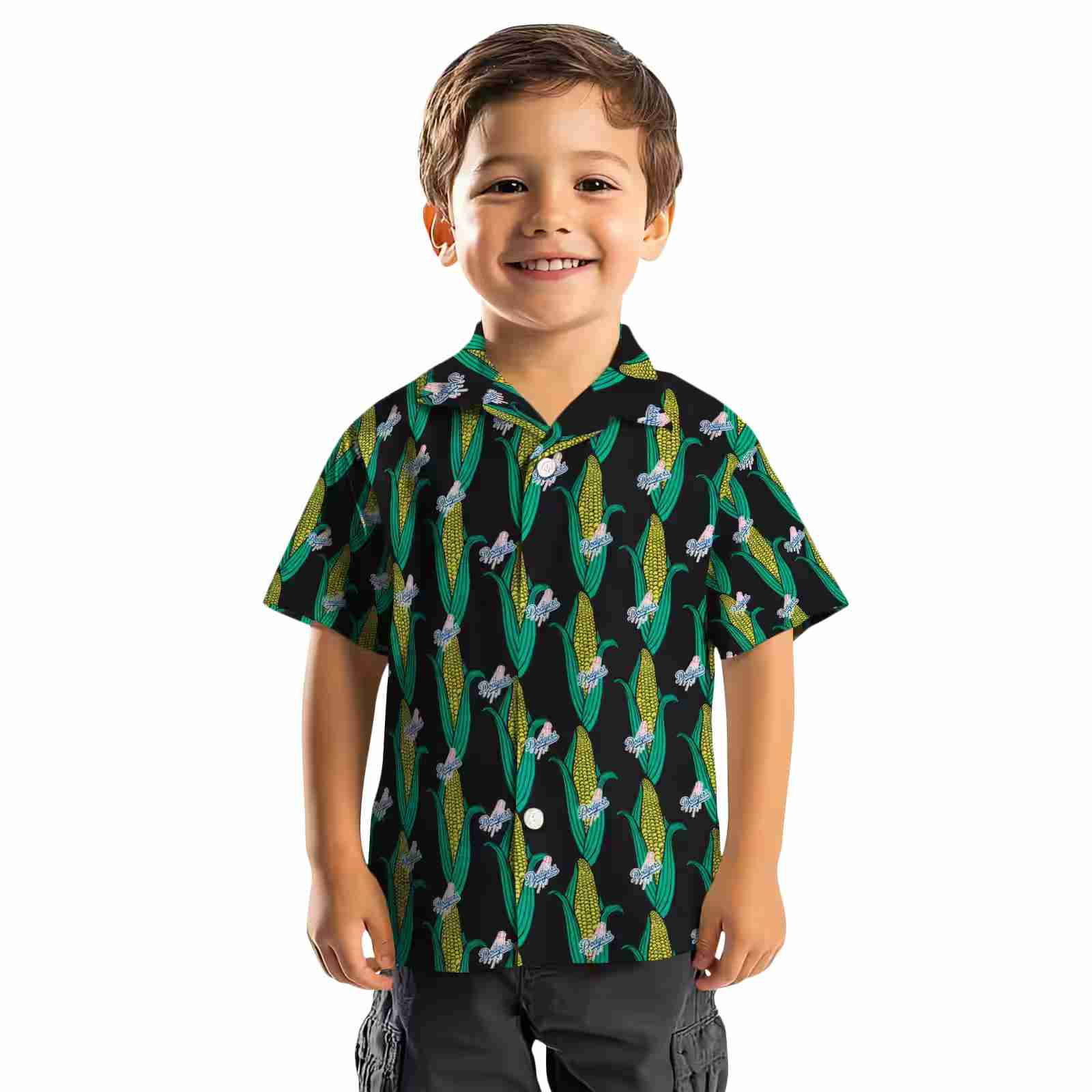 los angeles dodgers corn motifs black green hawaiian shirt top rated