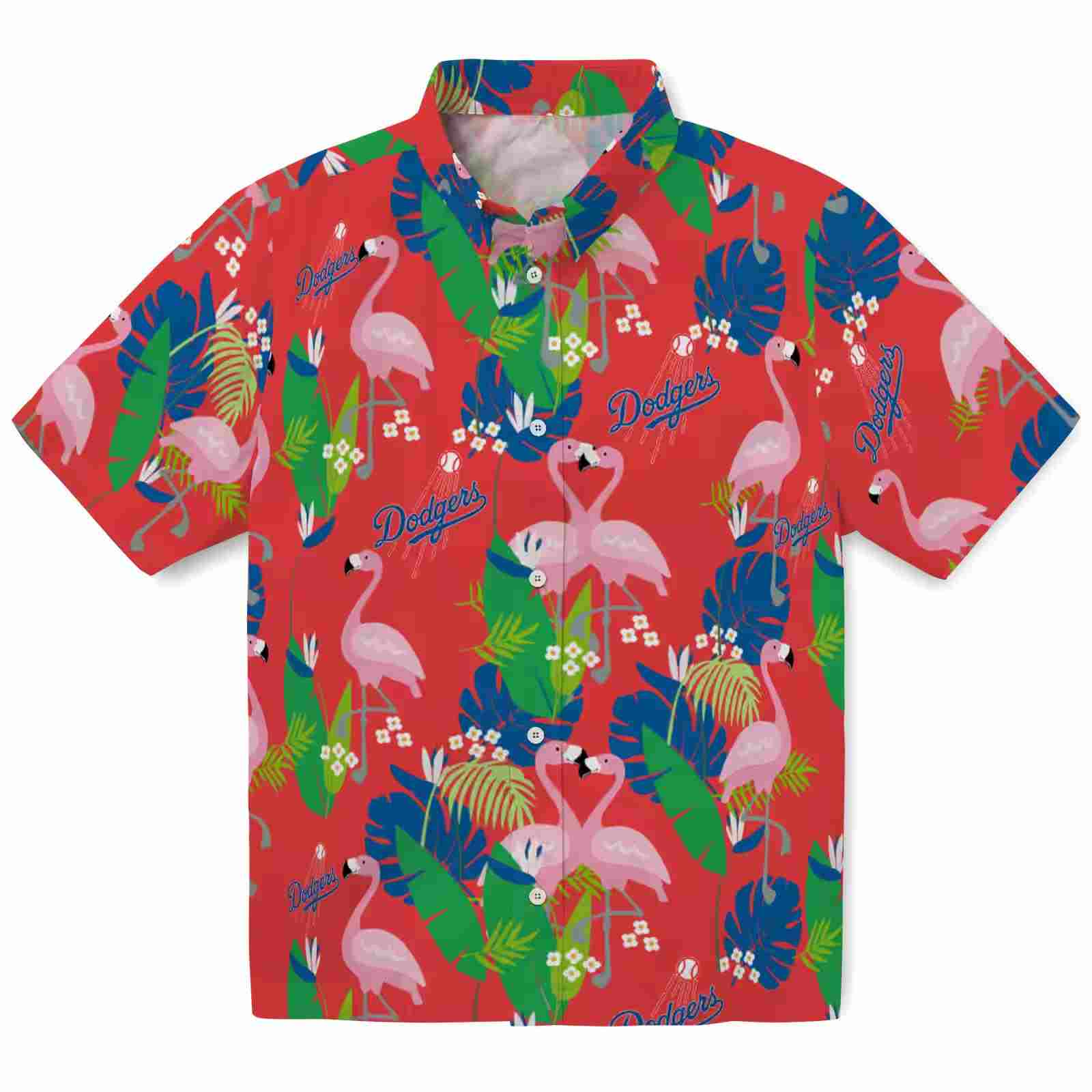 Los Angeles Dodgers Flamingo Foliage Blue Green Hawaiian Shirt