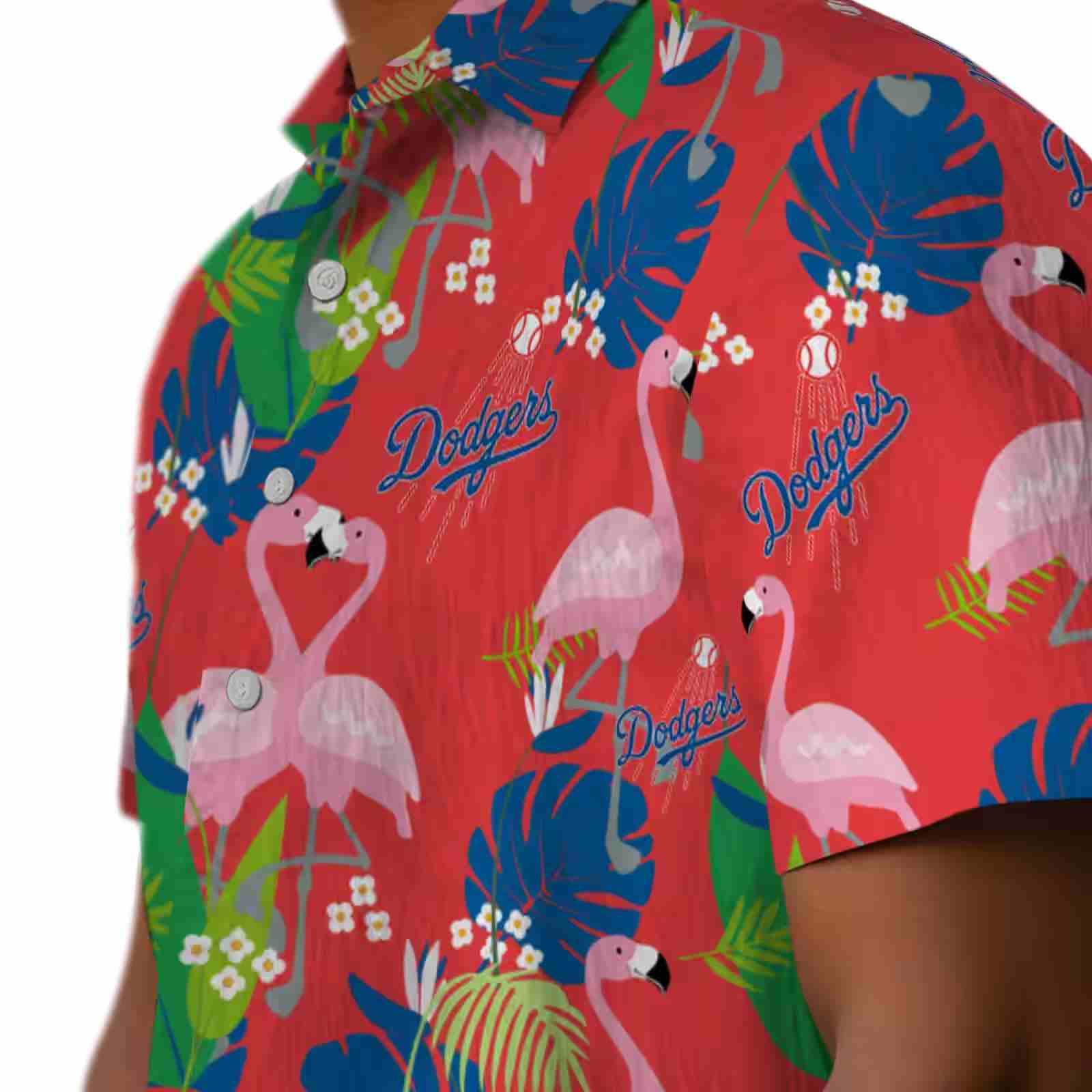 los angeles dodgers flamingo foliage blue green hawaiian shirt trendy