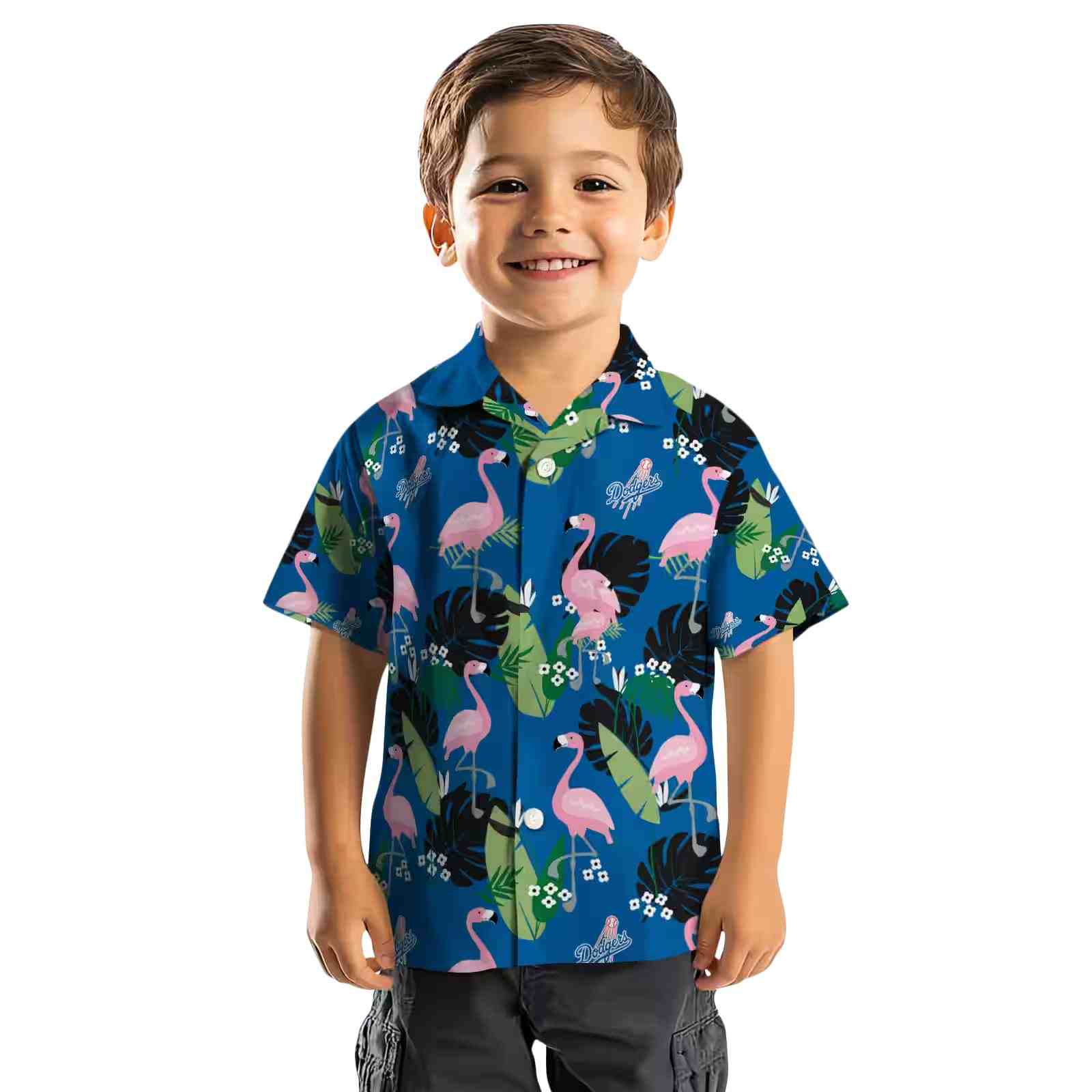 los angeles dodgers flamingo leaf motif blue hawaiian shirt top rated