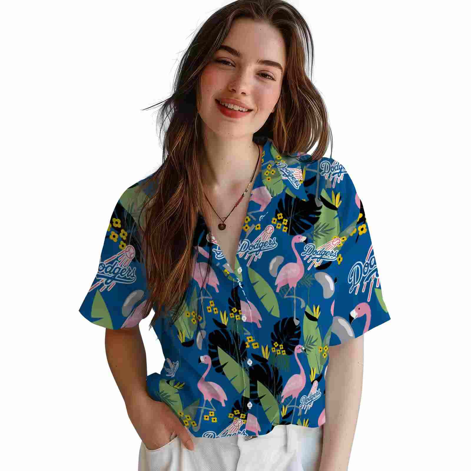 los angeles dodgers flamingo leaves blue hawaiian shirt latest model