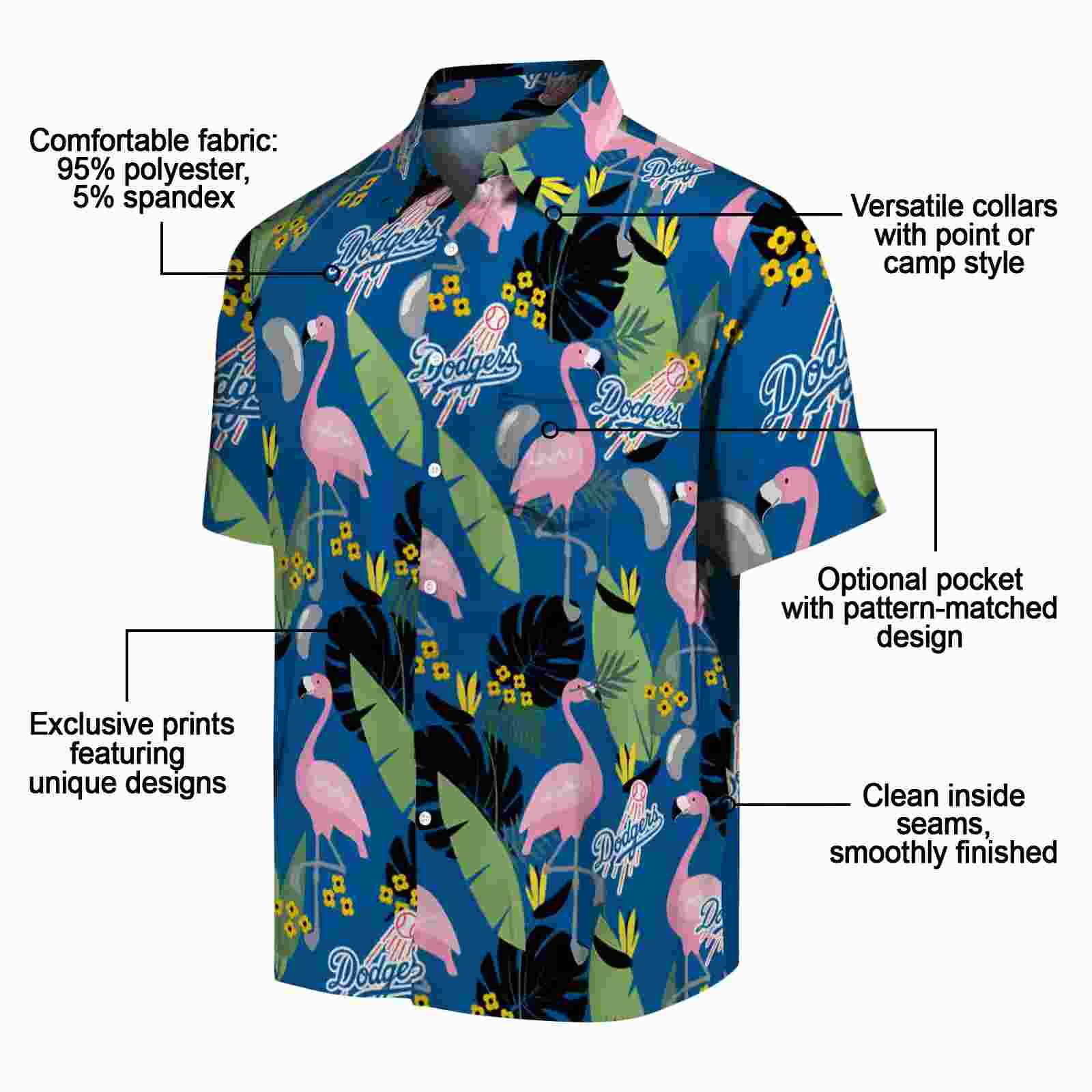 los angeles dodgers flamingo leaves blue hawaiian shirt new arrival