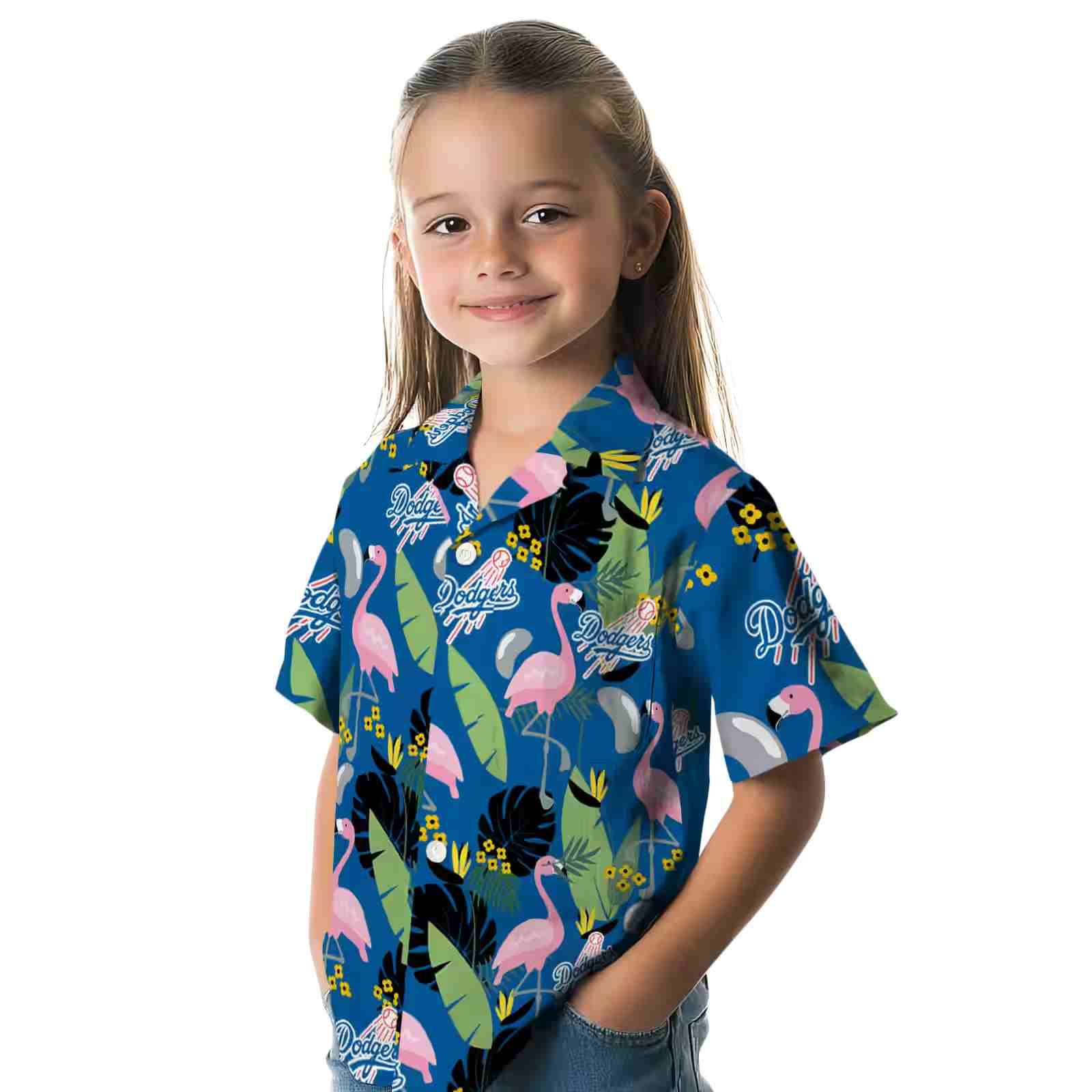 los angeles dodgers flamingo leaves blue hawaiian shirt premium grade