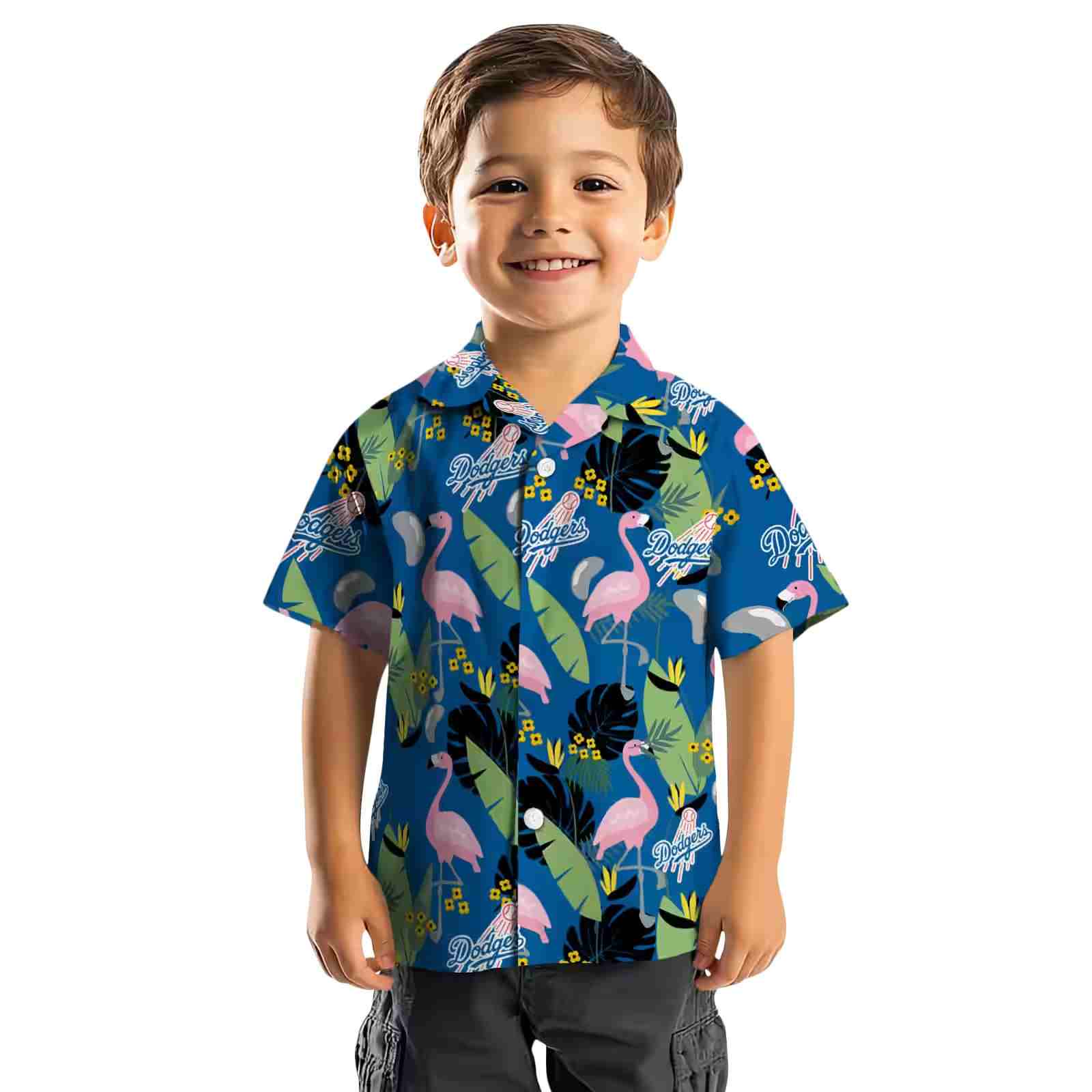 los angeles dodgers flamingo leaves blue hawaiian shirt top rated