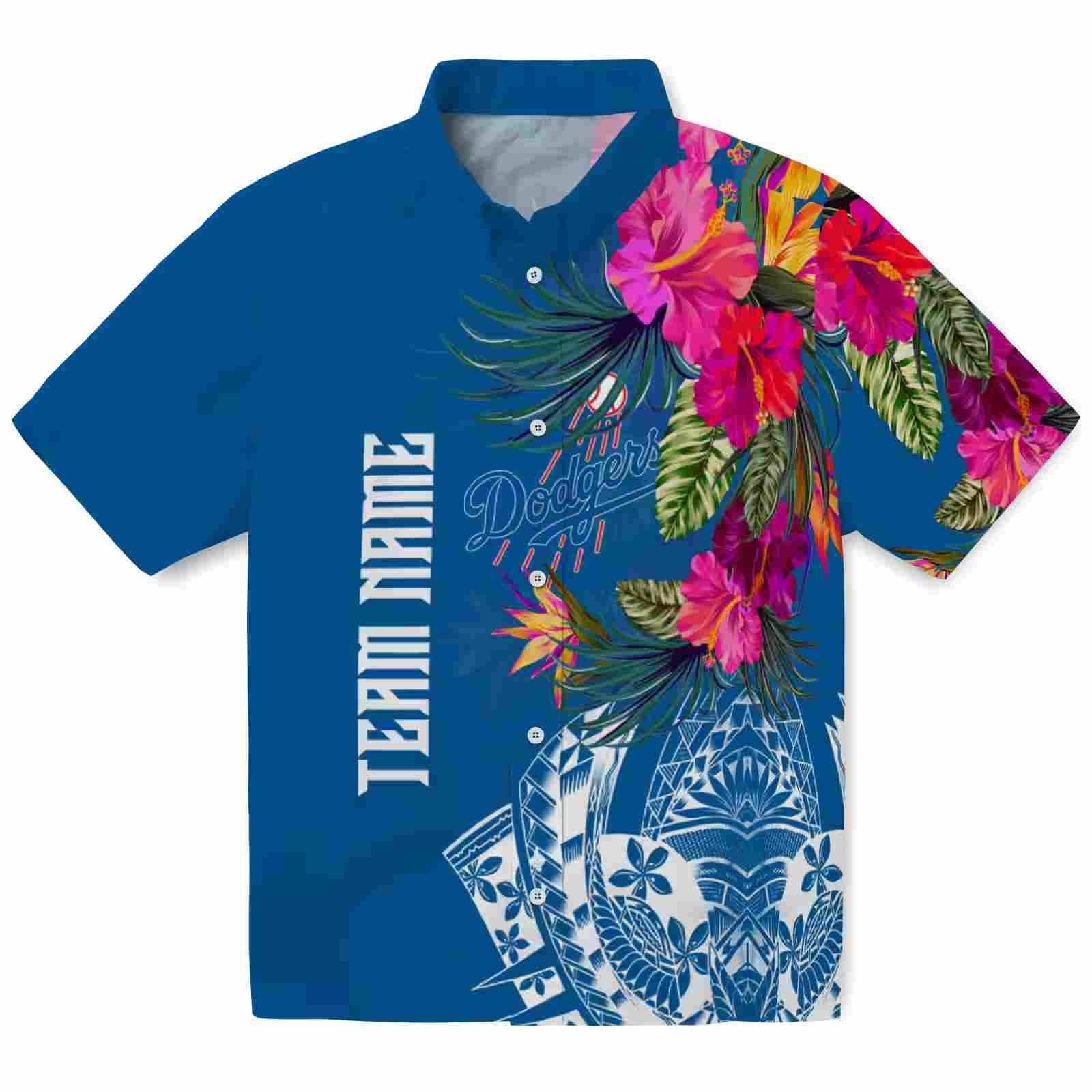 Los Angeles Dodgers Floral Polynesian Blue Hawaiian Shirt