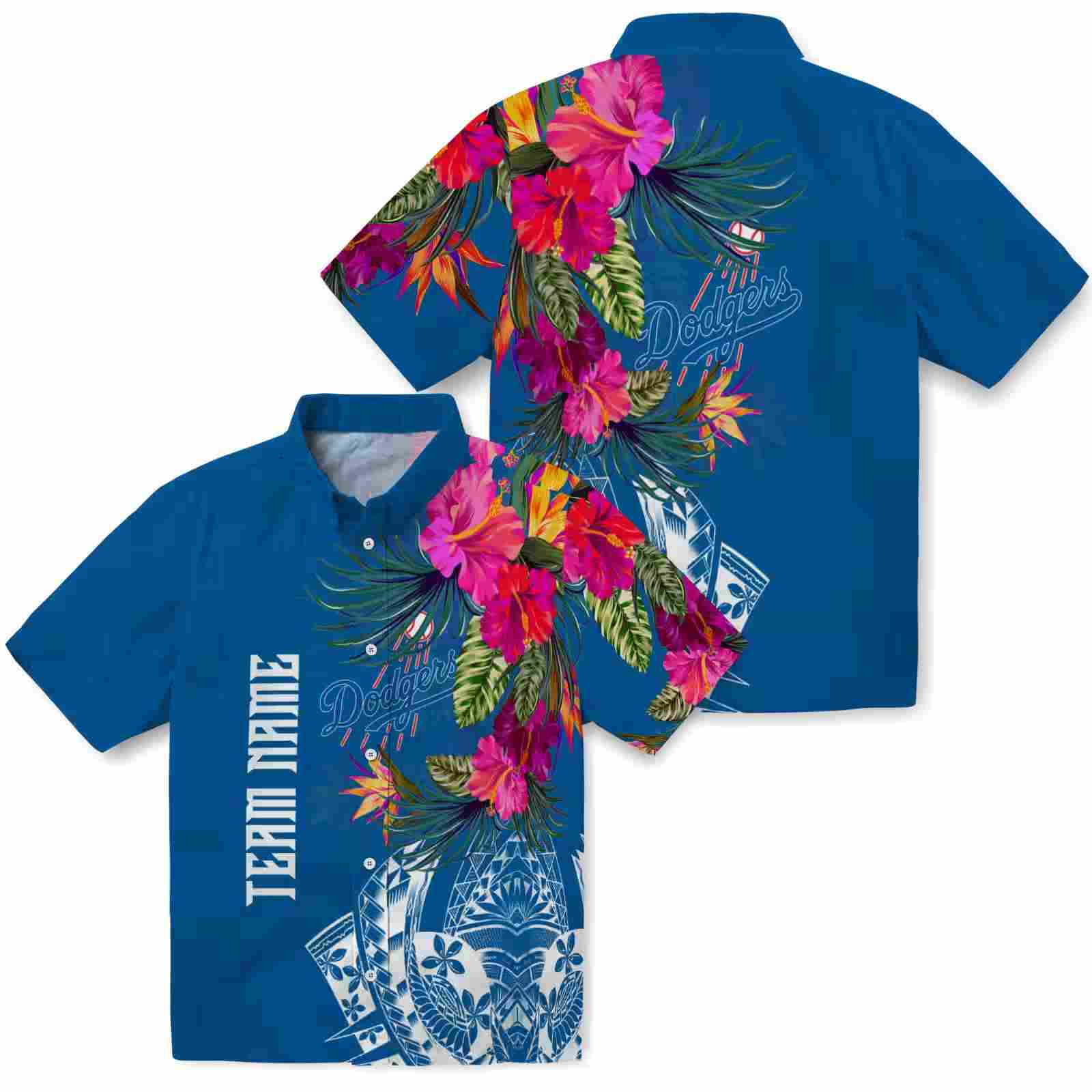 los angeles dodgers floral polynesian blue hawaiian shirt high quality