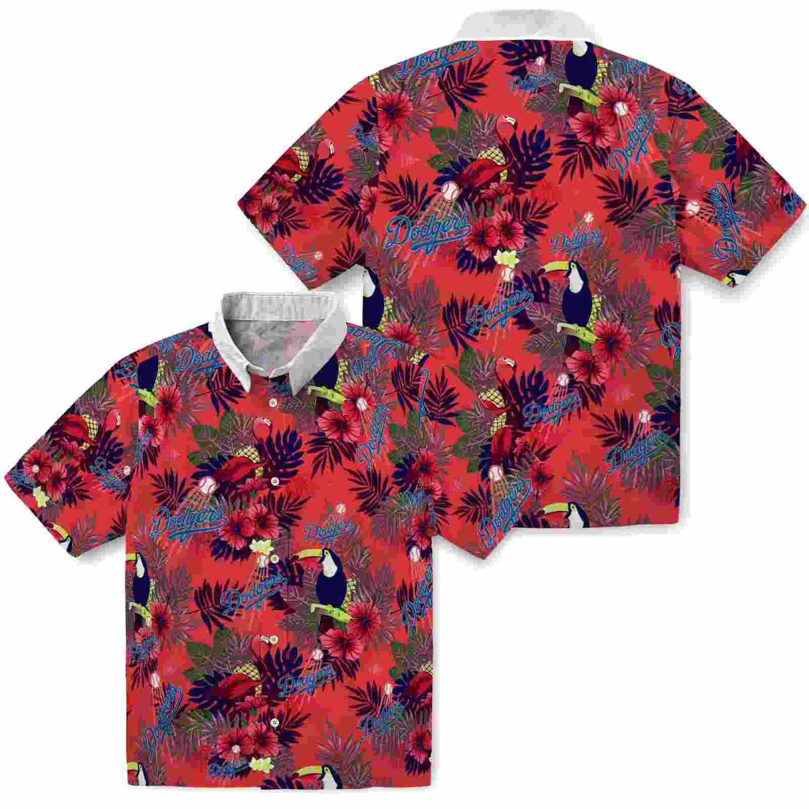 los angeles dodgers floral toucan blue red hawaiian shirt high quality