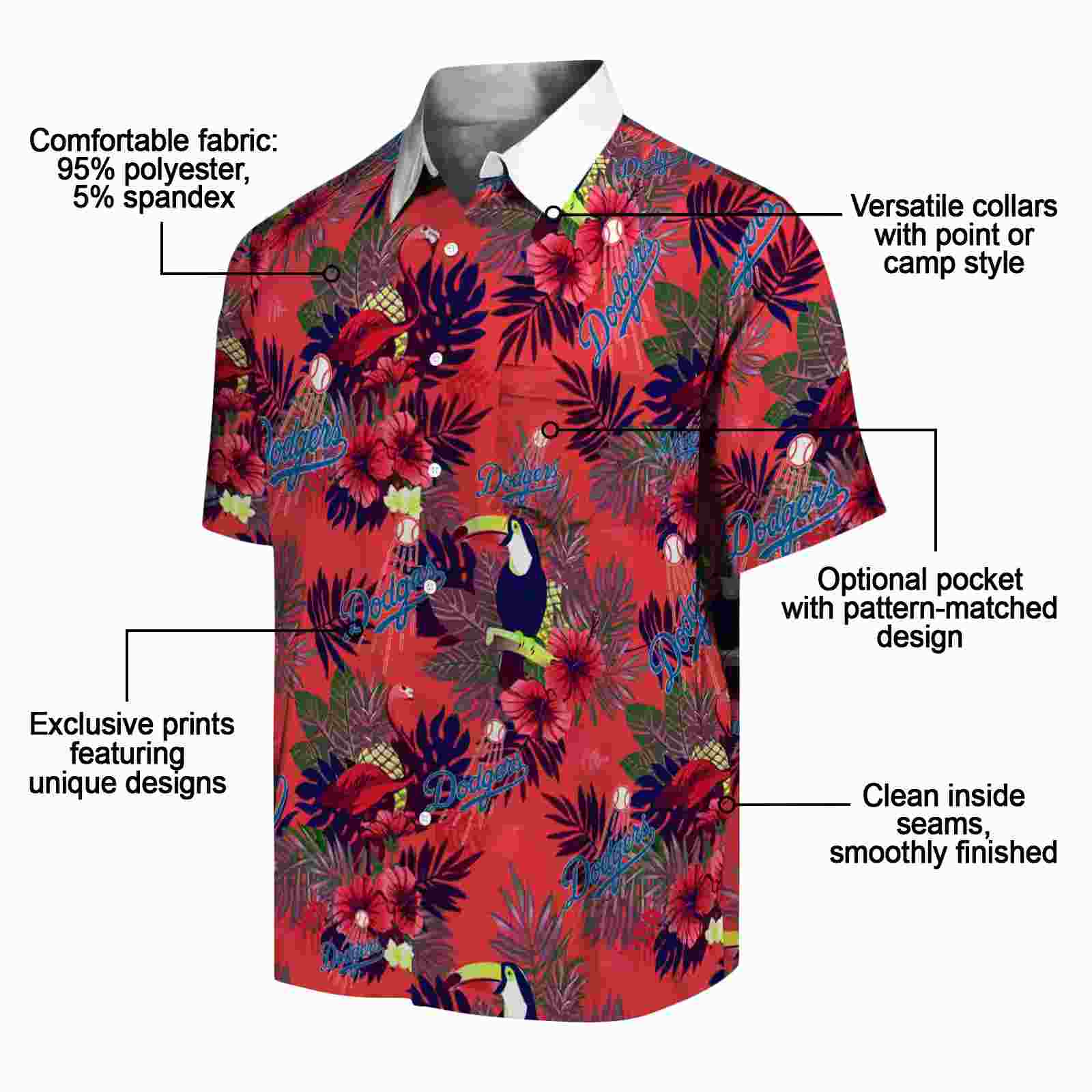 los angeles dodgers floral toucan blue red hawaiian shirt new arrival