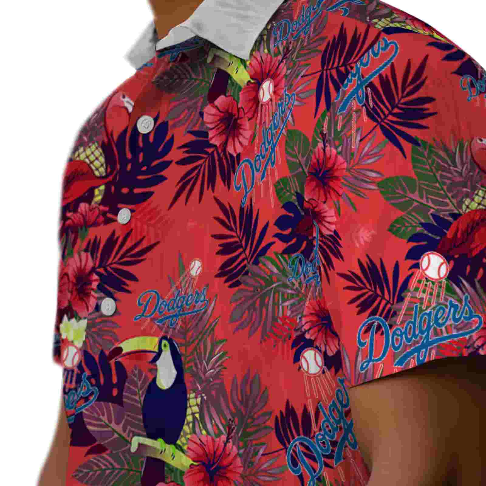 los angeles dodgers floral toucan blue red hawaiian shirt trendy