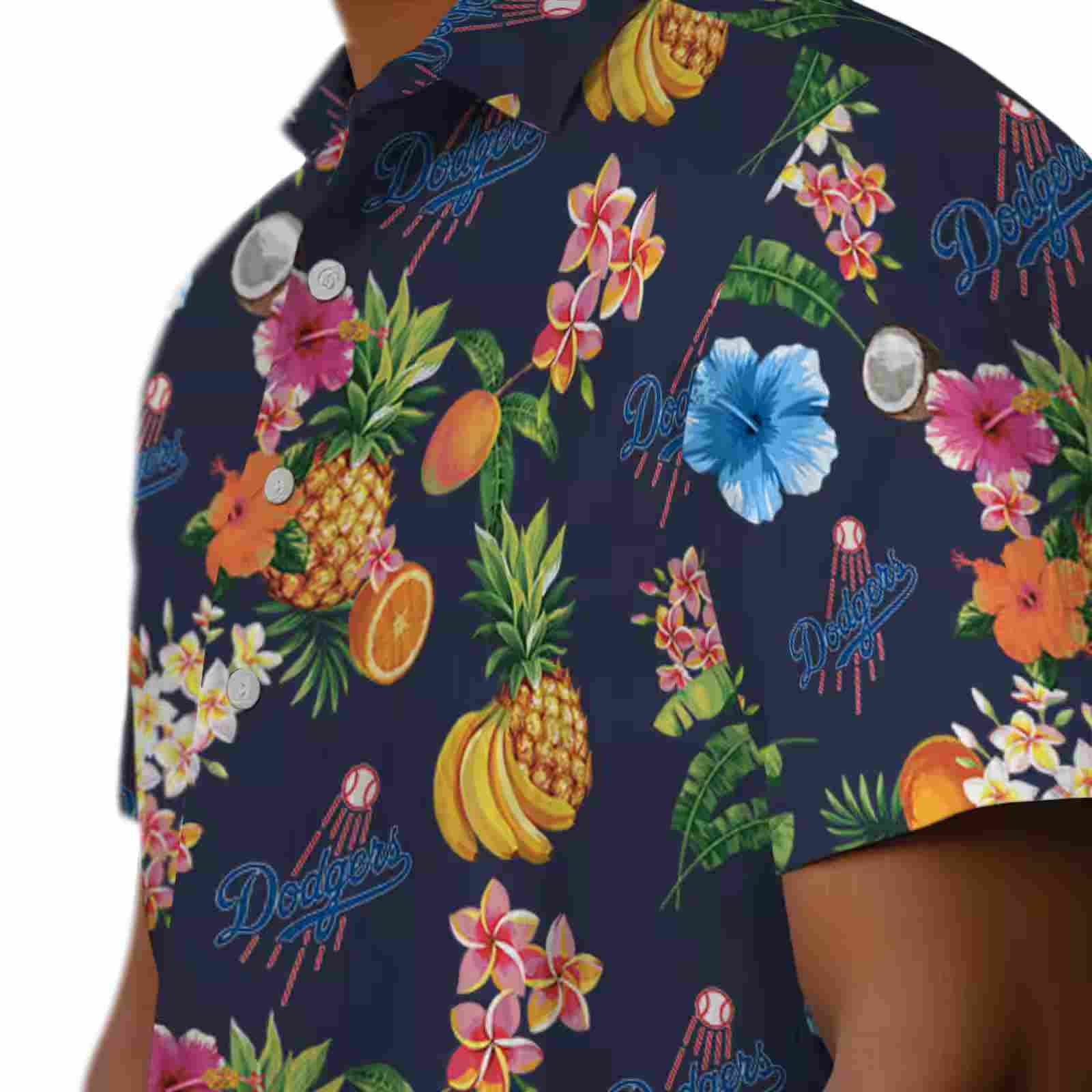 los angeles dodgers hibiscus and fruit navy blue hawaiian shirt trendy