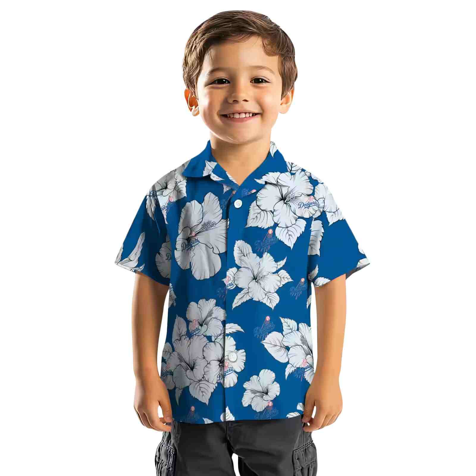 los angeles dodgers hibiscus blooms blue white hawaiian shirt top rated