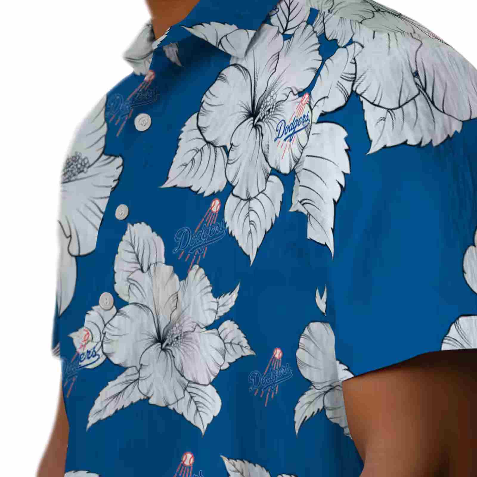 los angeles dodgers hibiscus blooms blue white hawaiian shirt trendy