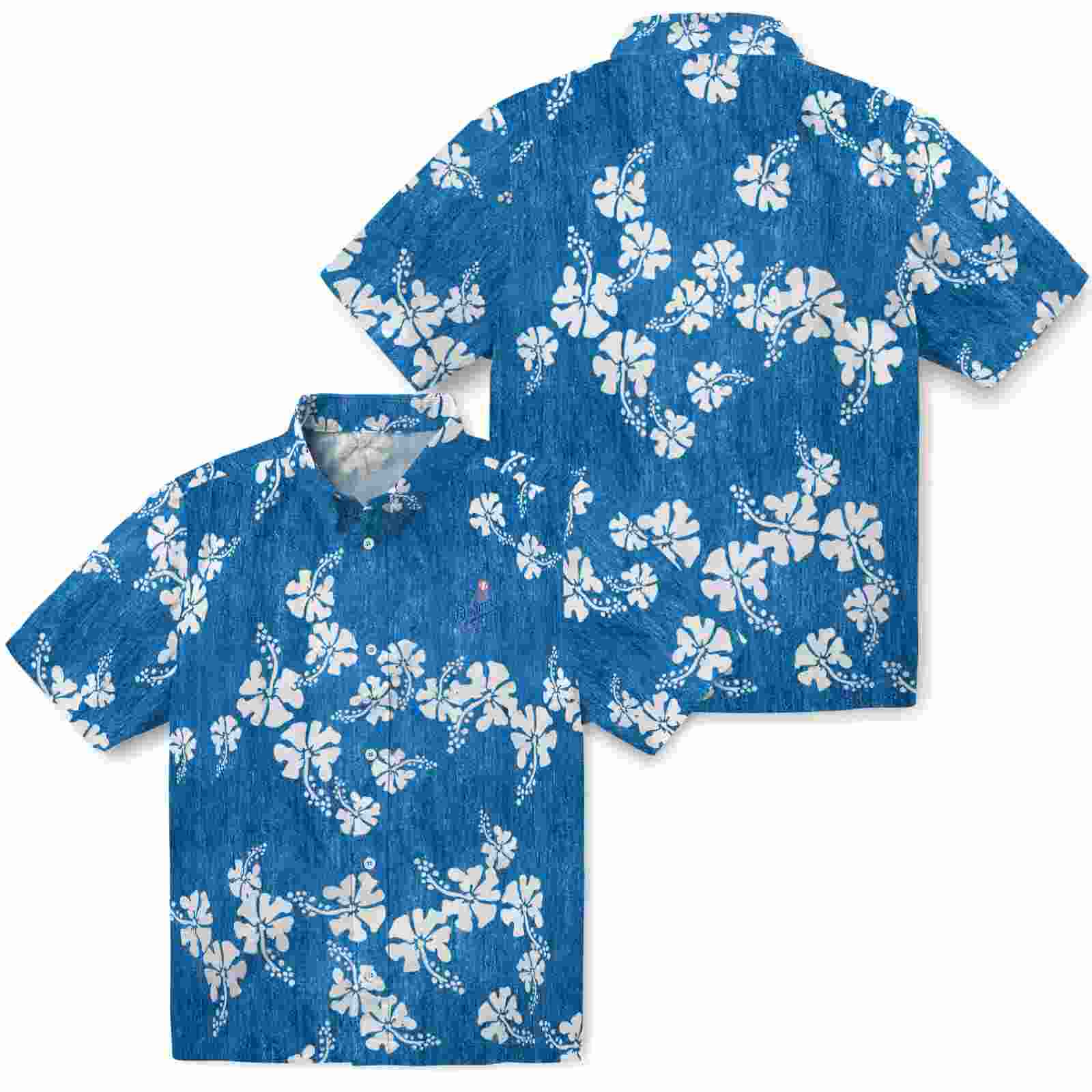 los angeles dodgers hibiscus clusters blue hawaiian shirt high quality