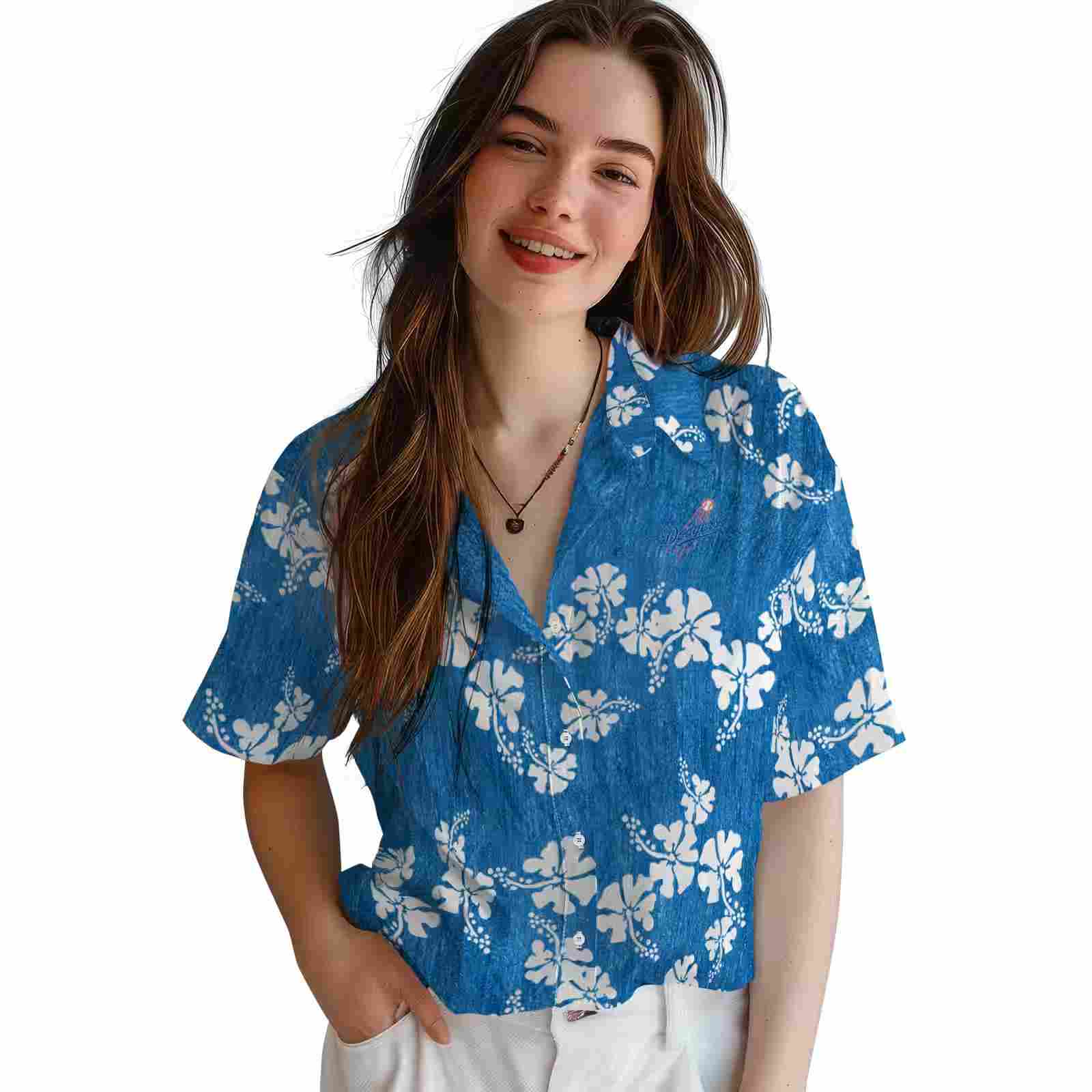 los angeles dodgers hibiscus clusters blue hawaiian shirt latest model