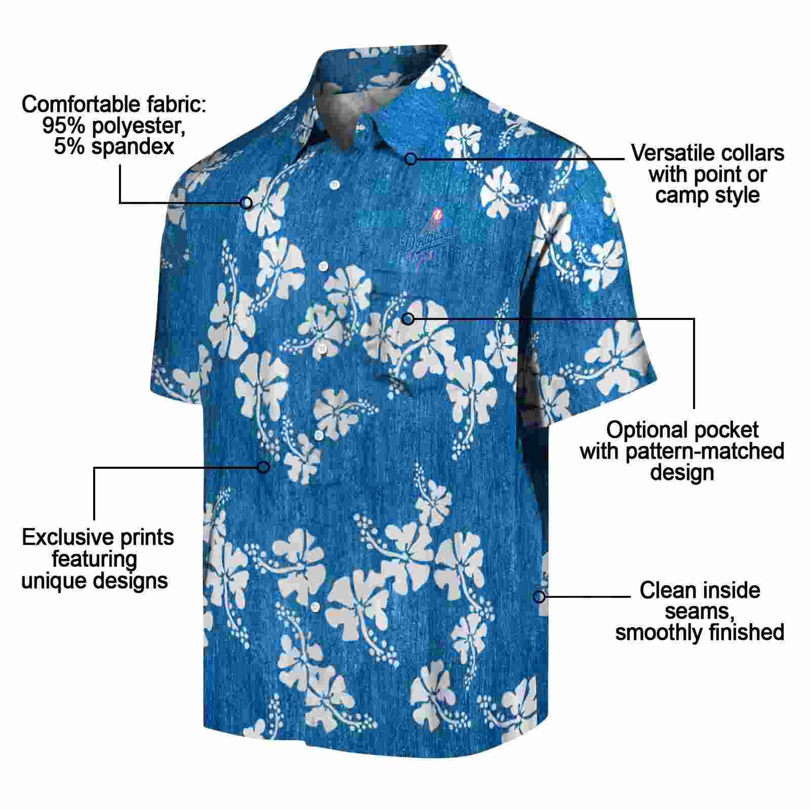 los angeles dodgers hibiscus clusters blue hawaiian shirt new arrival