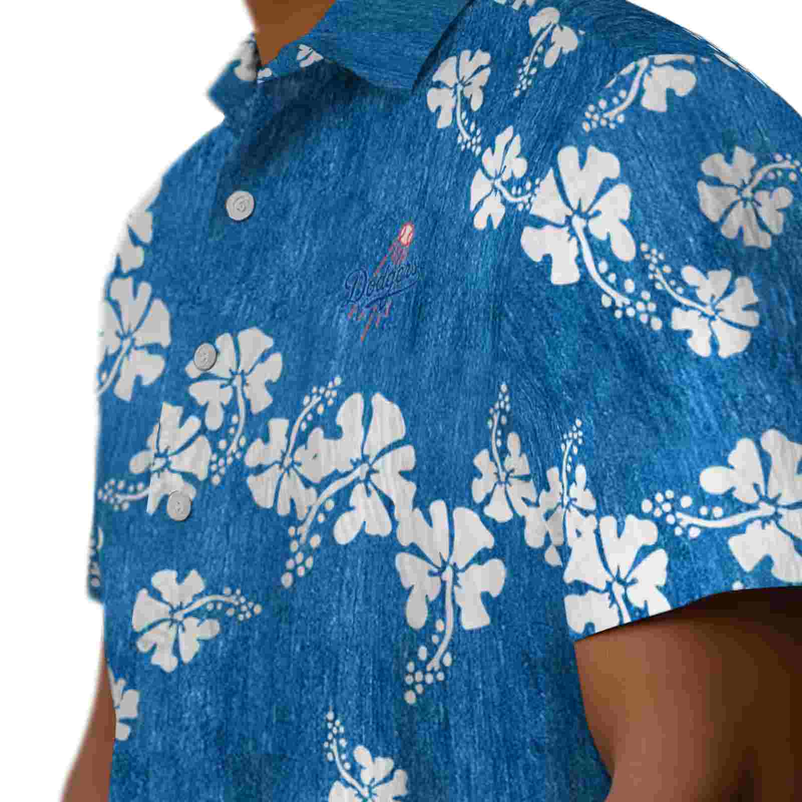 los angeles dodgers hibiscus clusters blue hawaiian shirt trendy