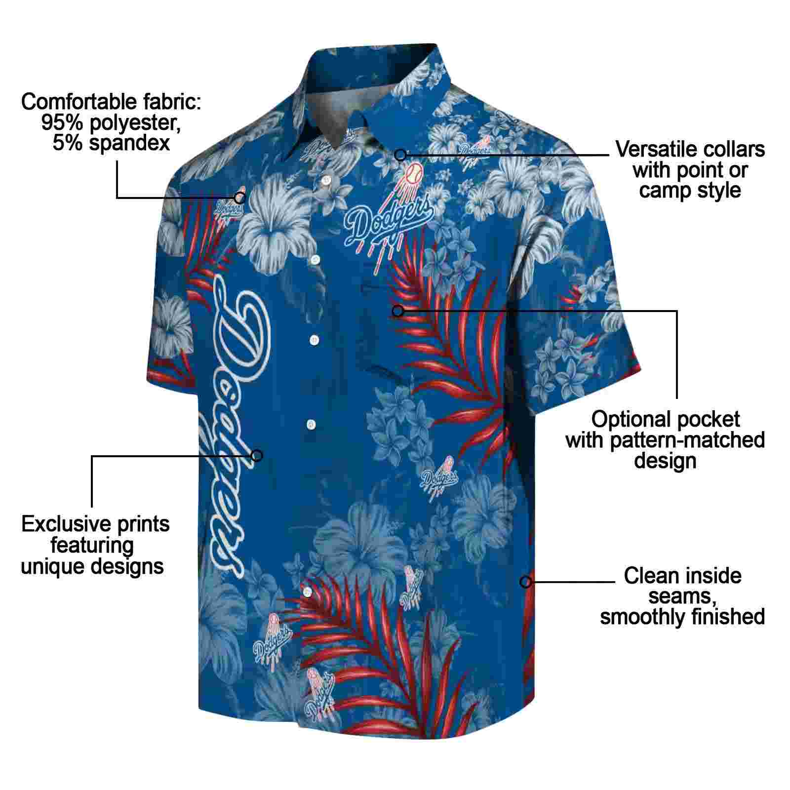 los angeles dodgers hibiscus print blue hawaiian shirt new arrival