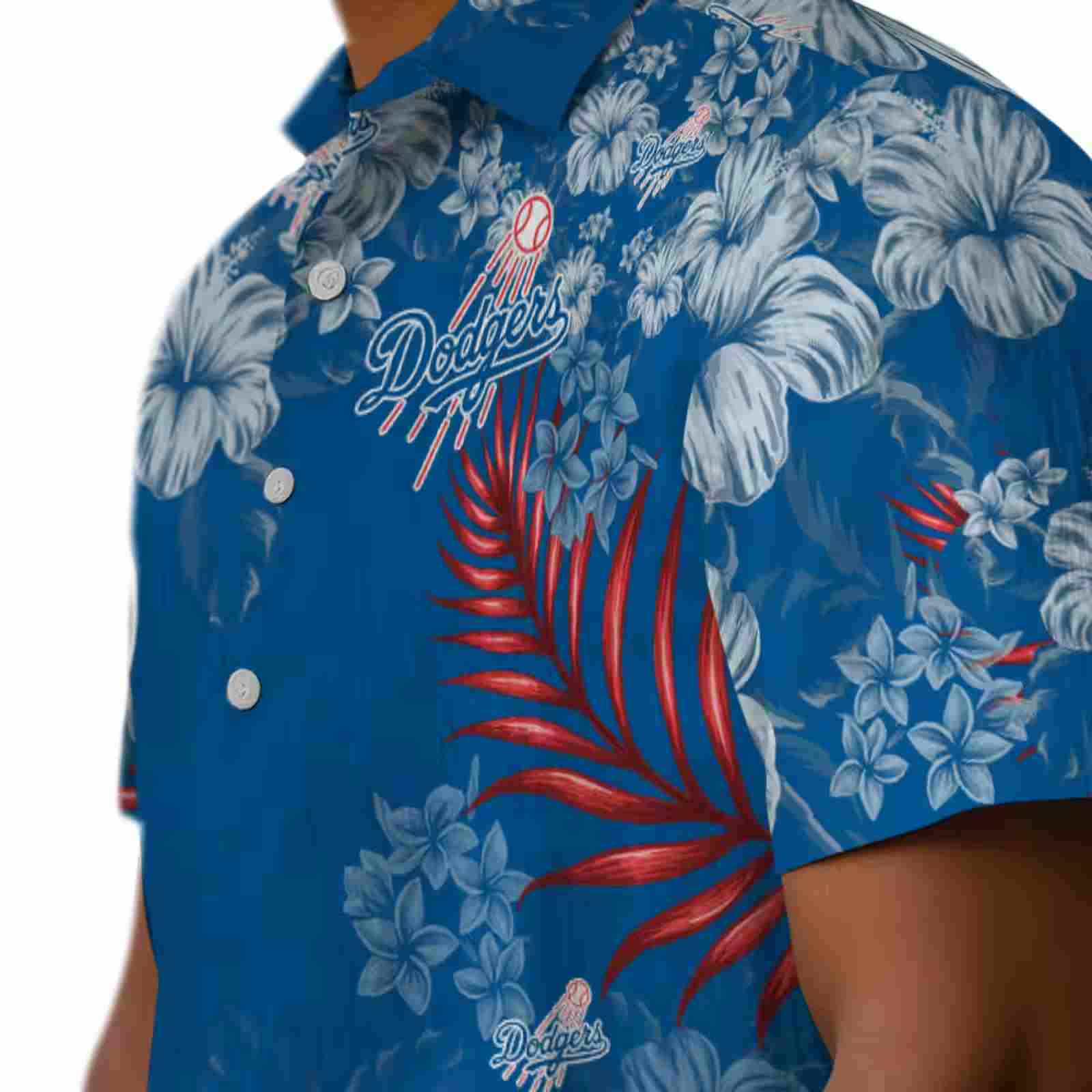 los angeles dodgers hibiscus print blue hawaiian shirt trendy