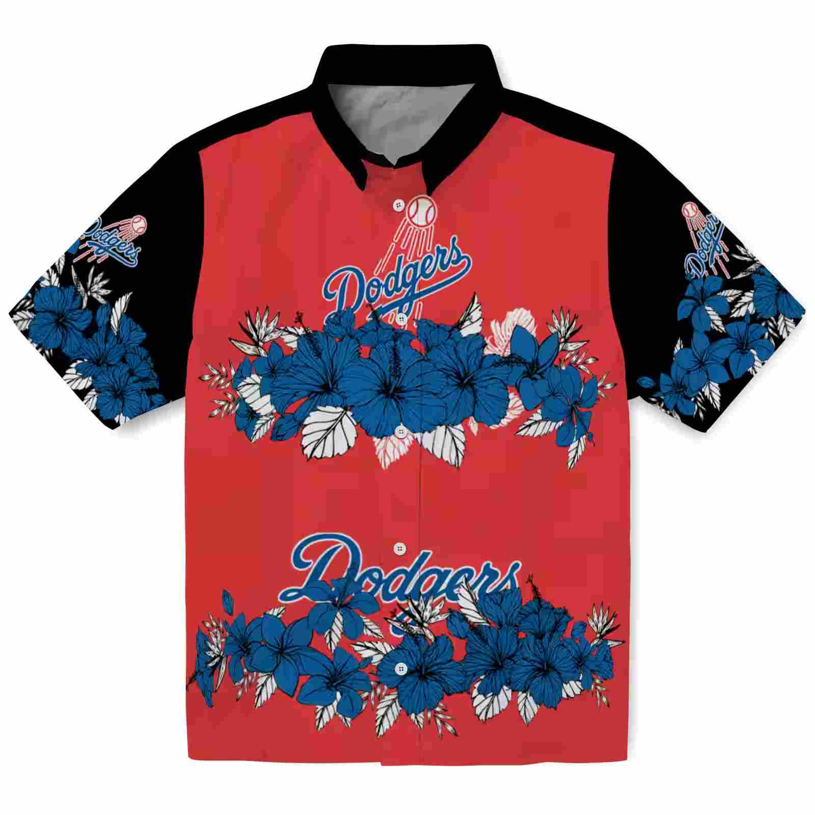 Los Angeles Dodgers Hibiscus Stripe Blue Black Hawaiian Shirt