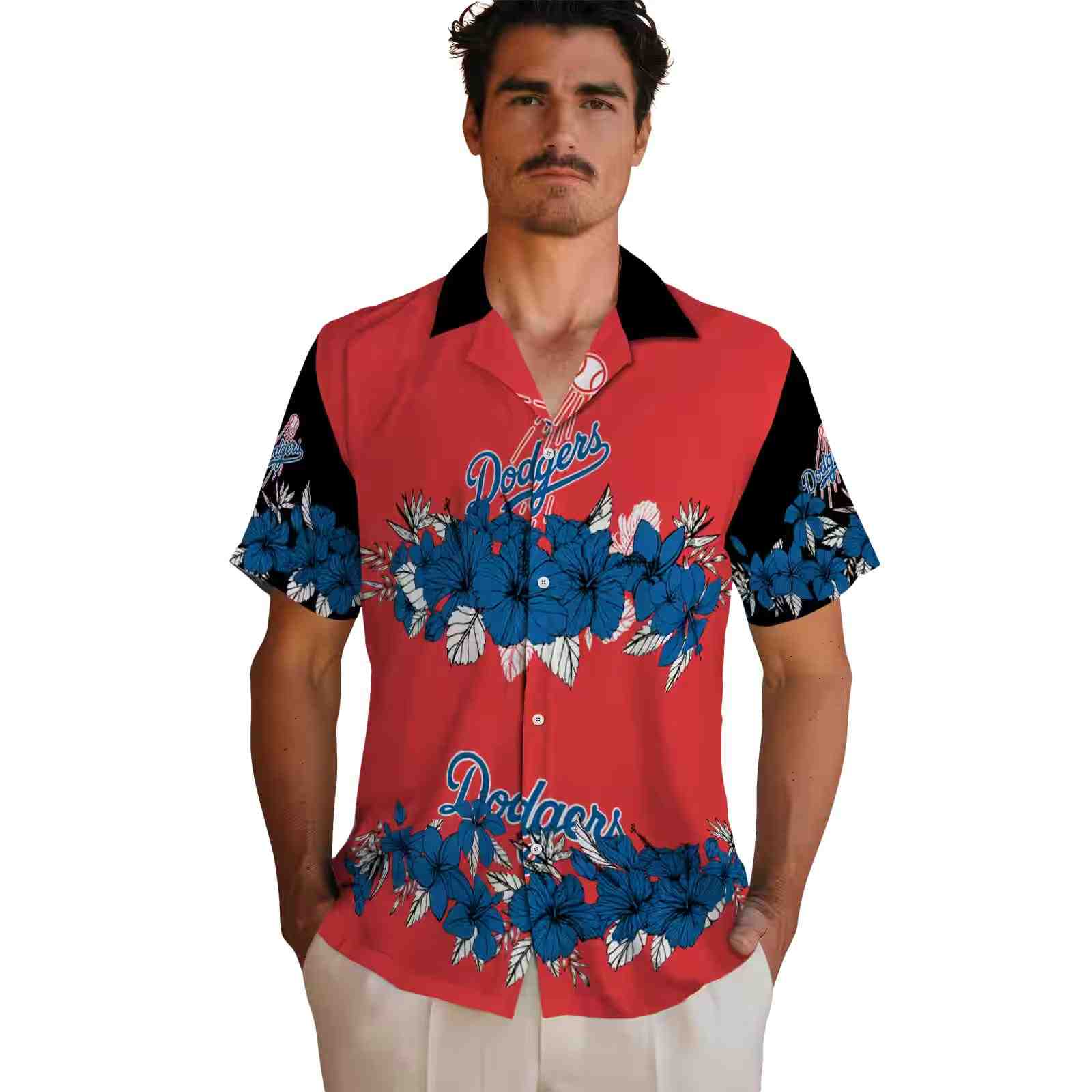 los angeles dodgers hibiscus stripe blue black hawaiian shirt fashion forward