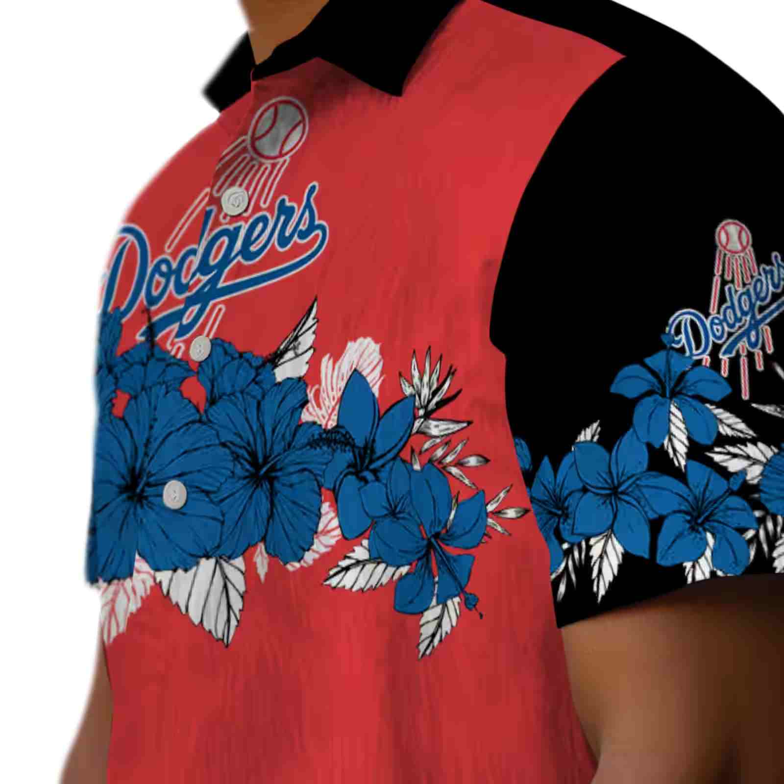 los angeles dodgers hibiscus stripe blue black hawaiian shirt trendy