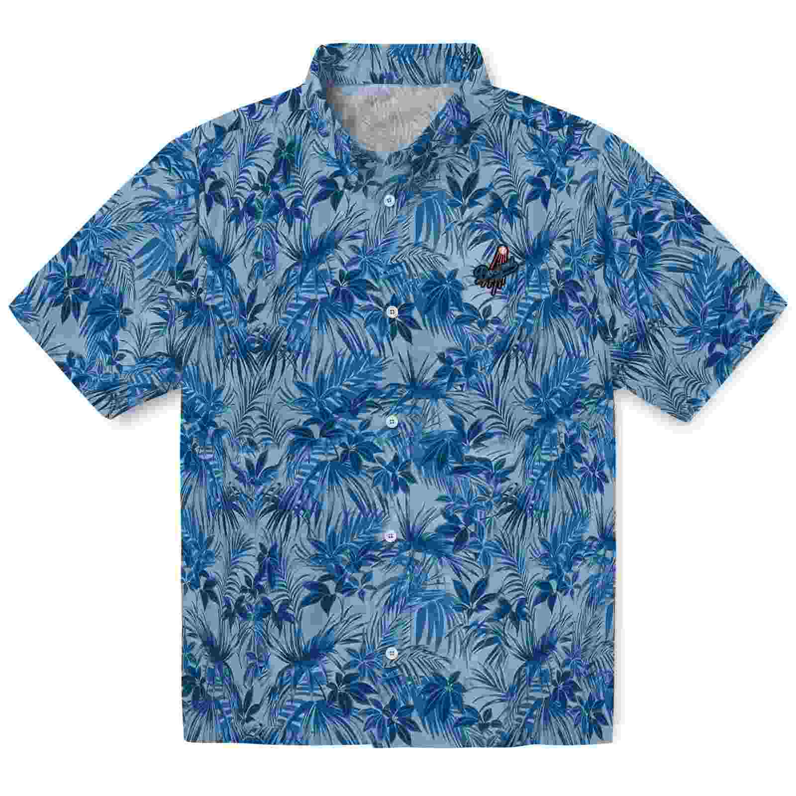 Los Angeles Dodgers Leafy Pattern Blue Hawaiian Shirt