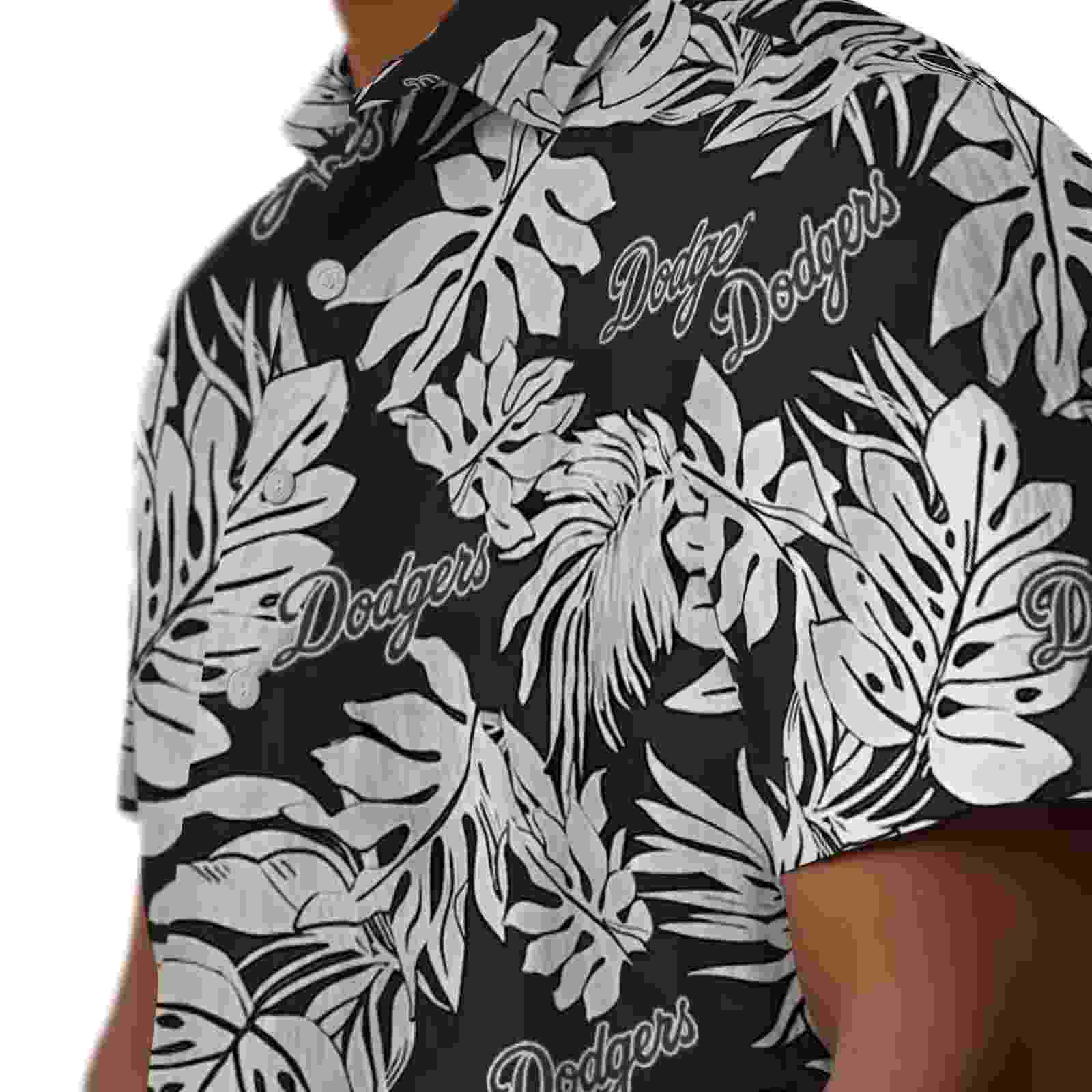 los angeles dodgers monstera leaf pattern black hawaiian shirt trendy