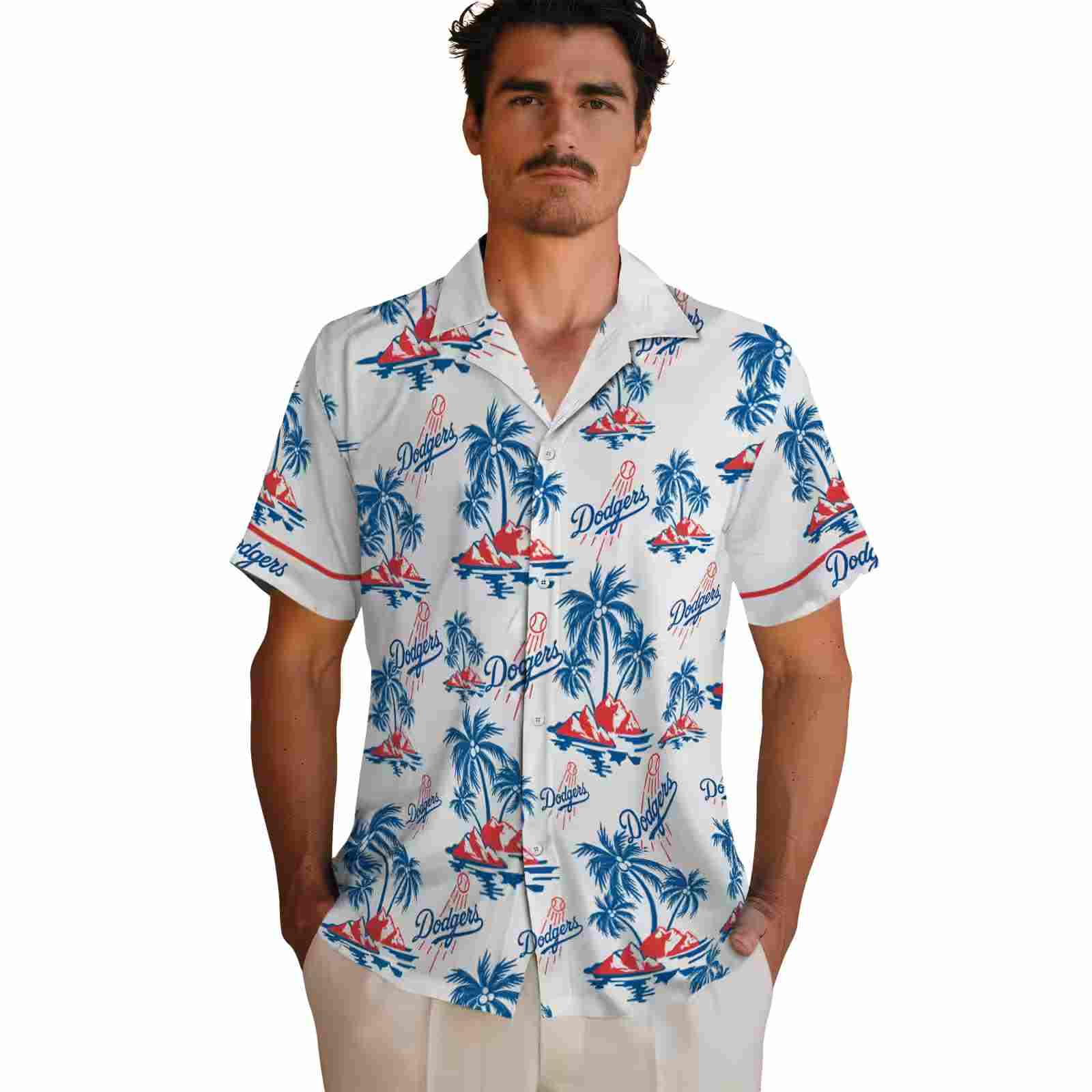 los angeles dodgers palm island print blue white hawaiian shirt fashion forward