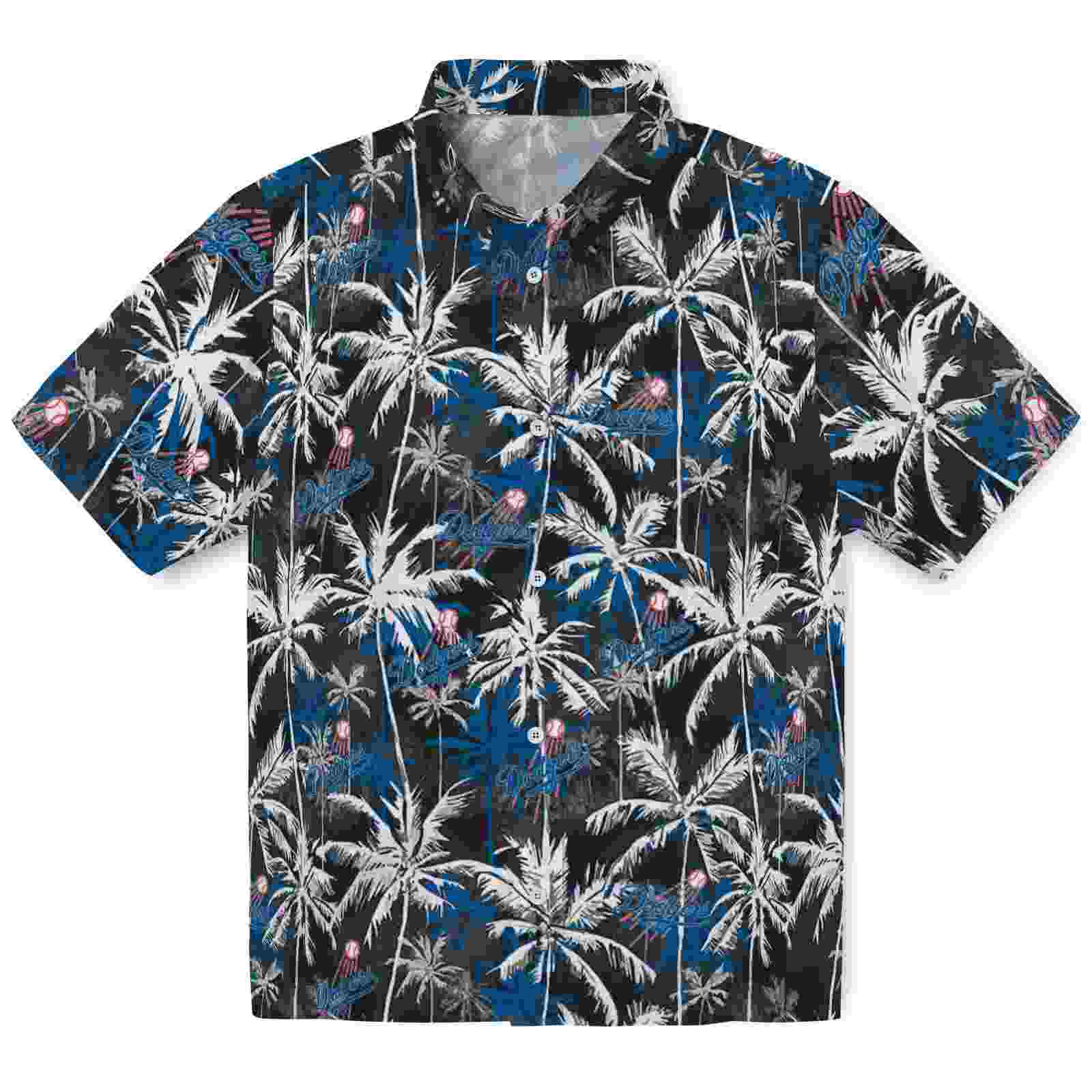 Los Angeles Dodgers Palm Pattern Blue Black Hawaiian Shirt