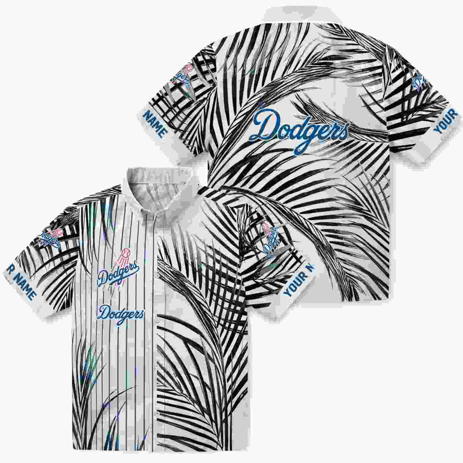 los angeles dodgers palm stripes blue black white hawaiian shirt high quality