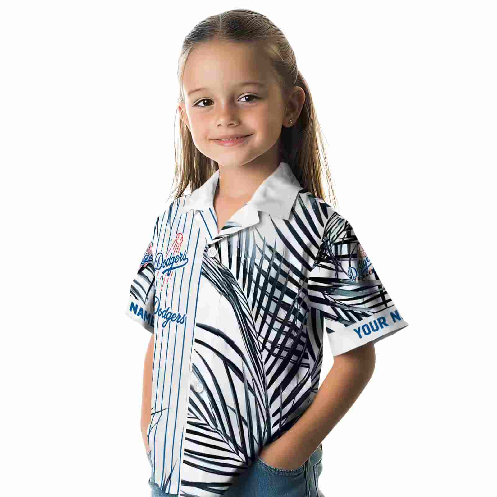 los angeles dodgers palm stripes blue black white hawaiian shirt premium grade